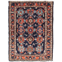 Vintage Fine Malayer Small Rug with All-Over Design in Blue Background