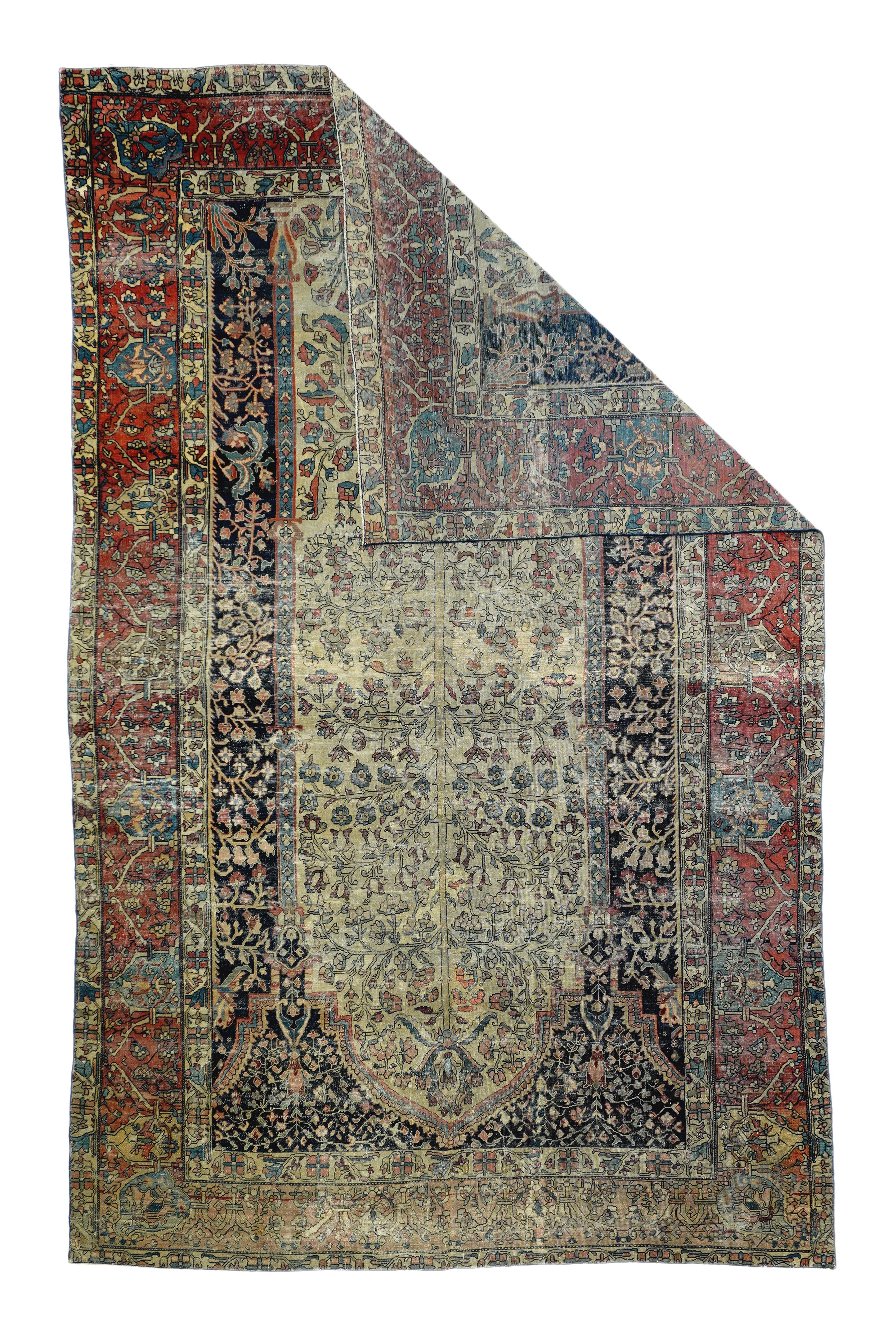 Antiker feiner Mohtasham Kashan Teppich 5'5