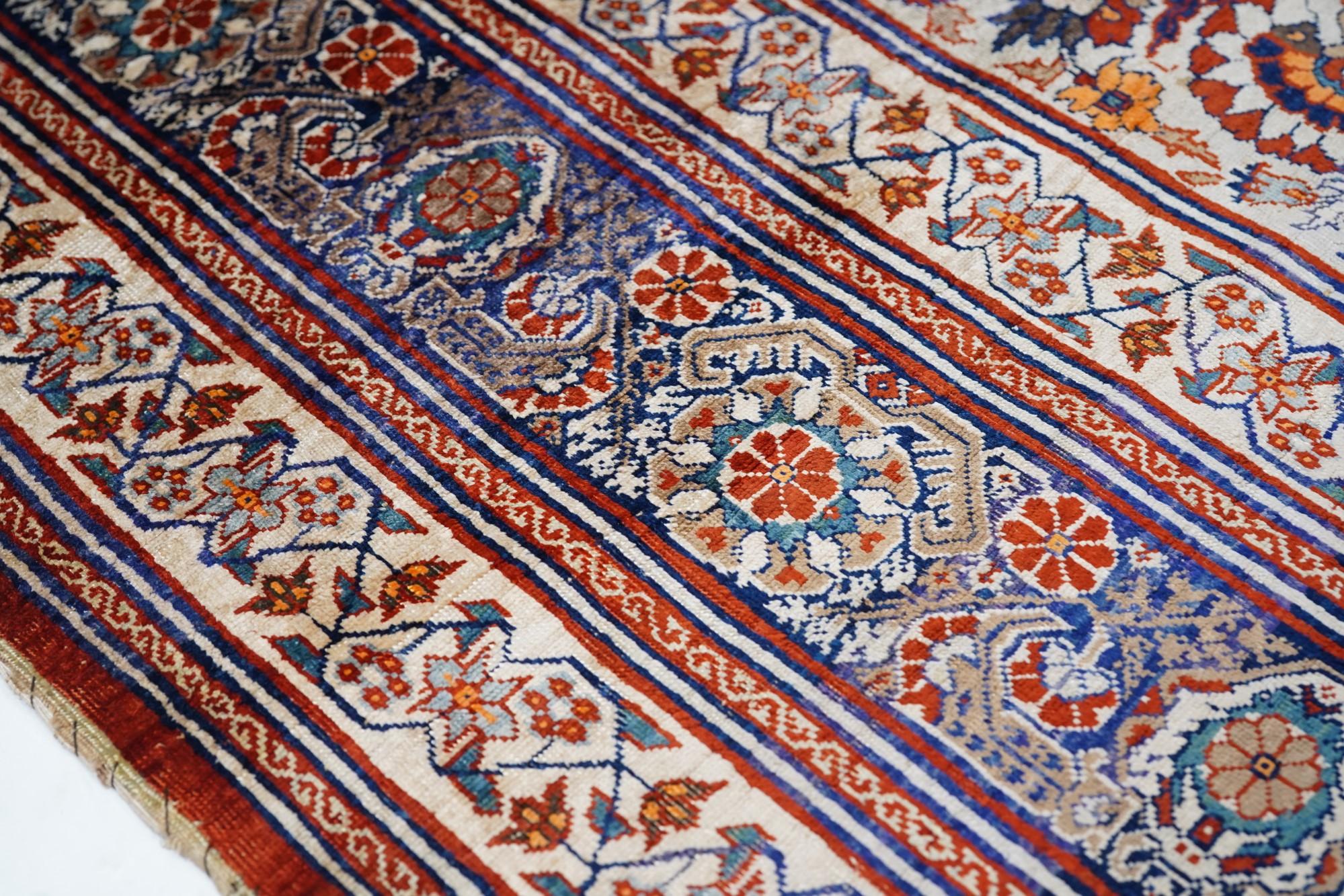 19th Century Antique Fine Persian Heriz silk Rug 4’3” x 6’5” For Sale