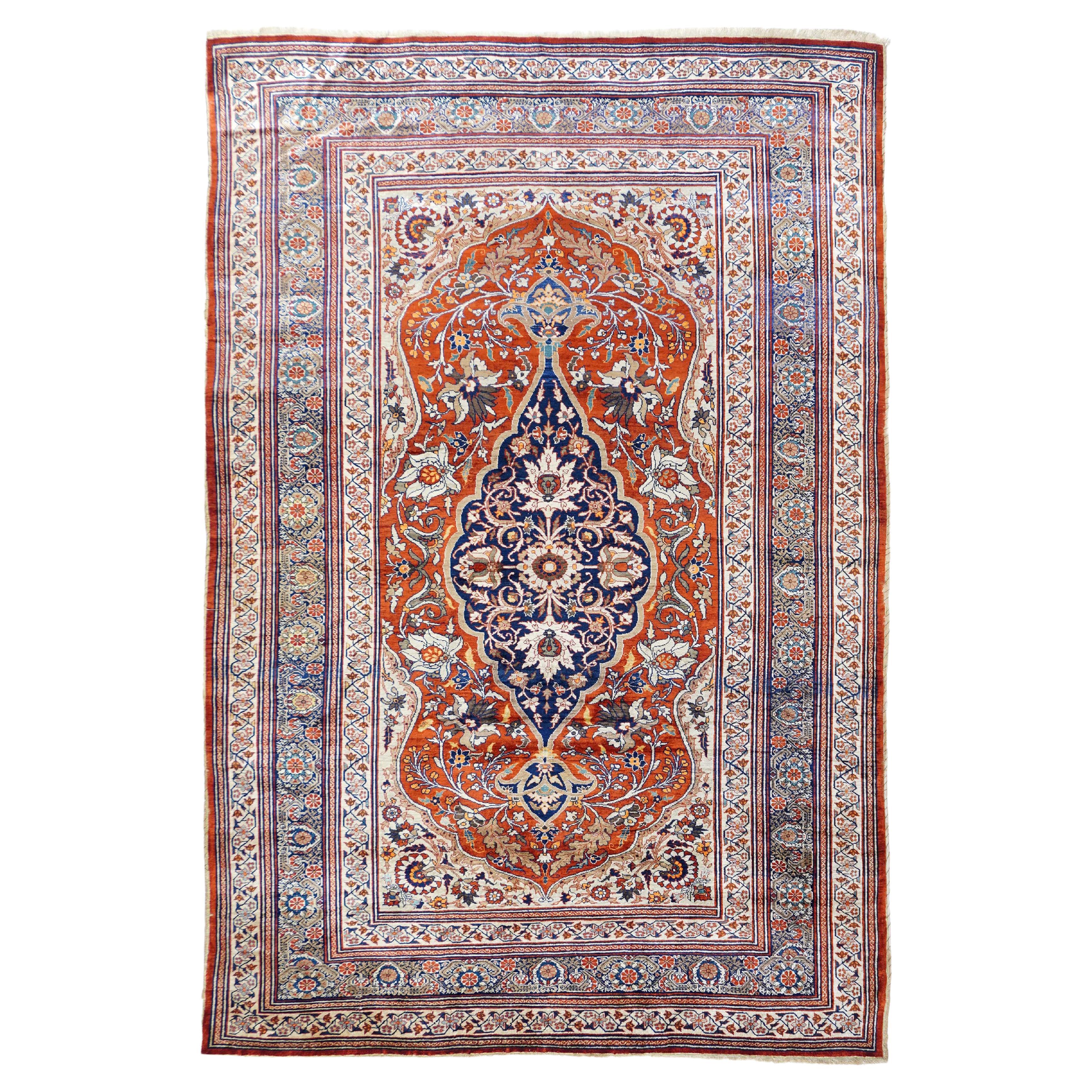 Antique Fine Persian Heriz silk Rug 4’3” x 6’5”