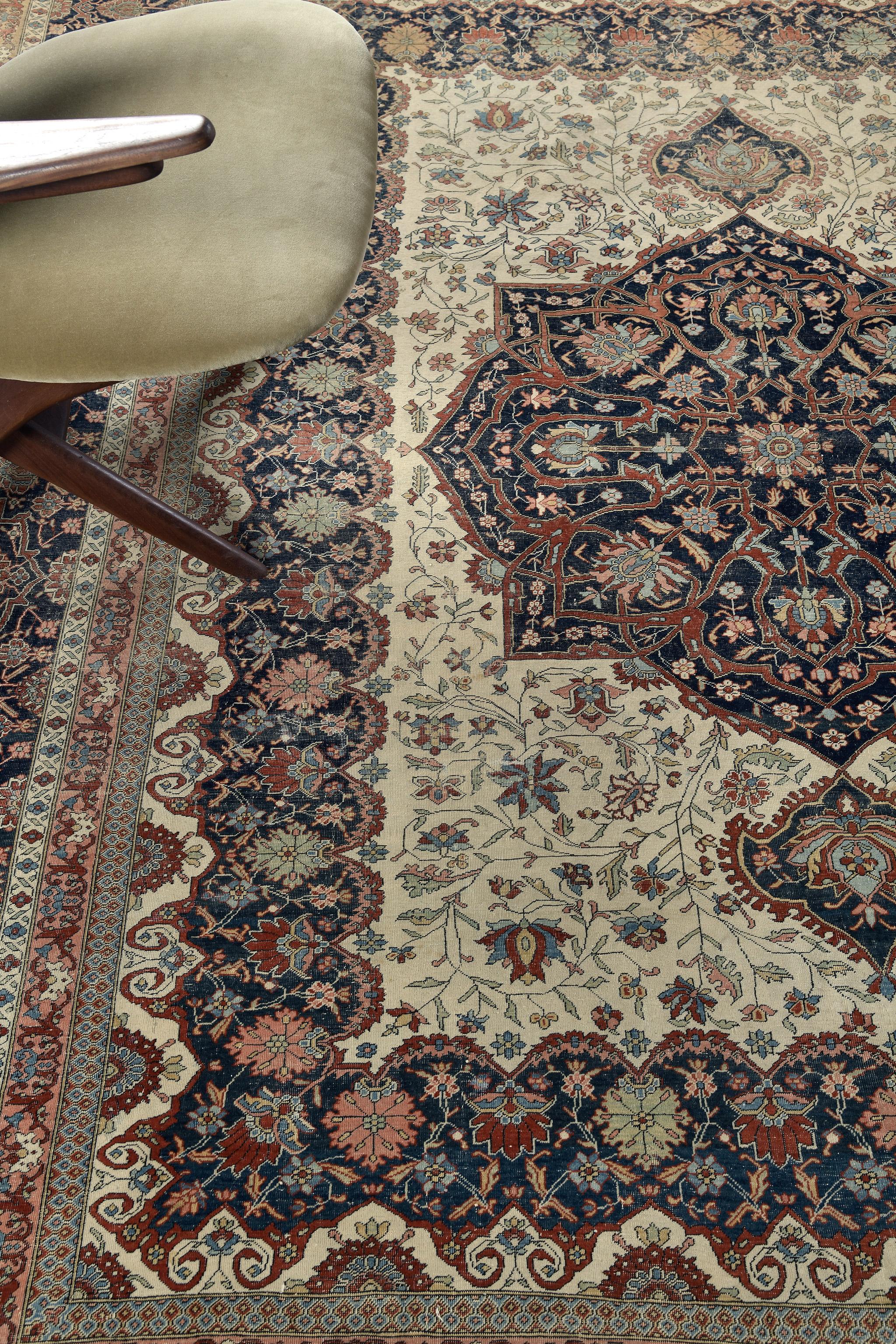Annodato a mano Antico tappeto persiano Kashan 57499 in vendita
