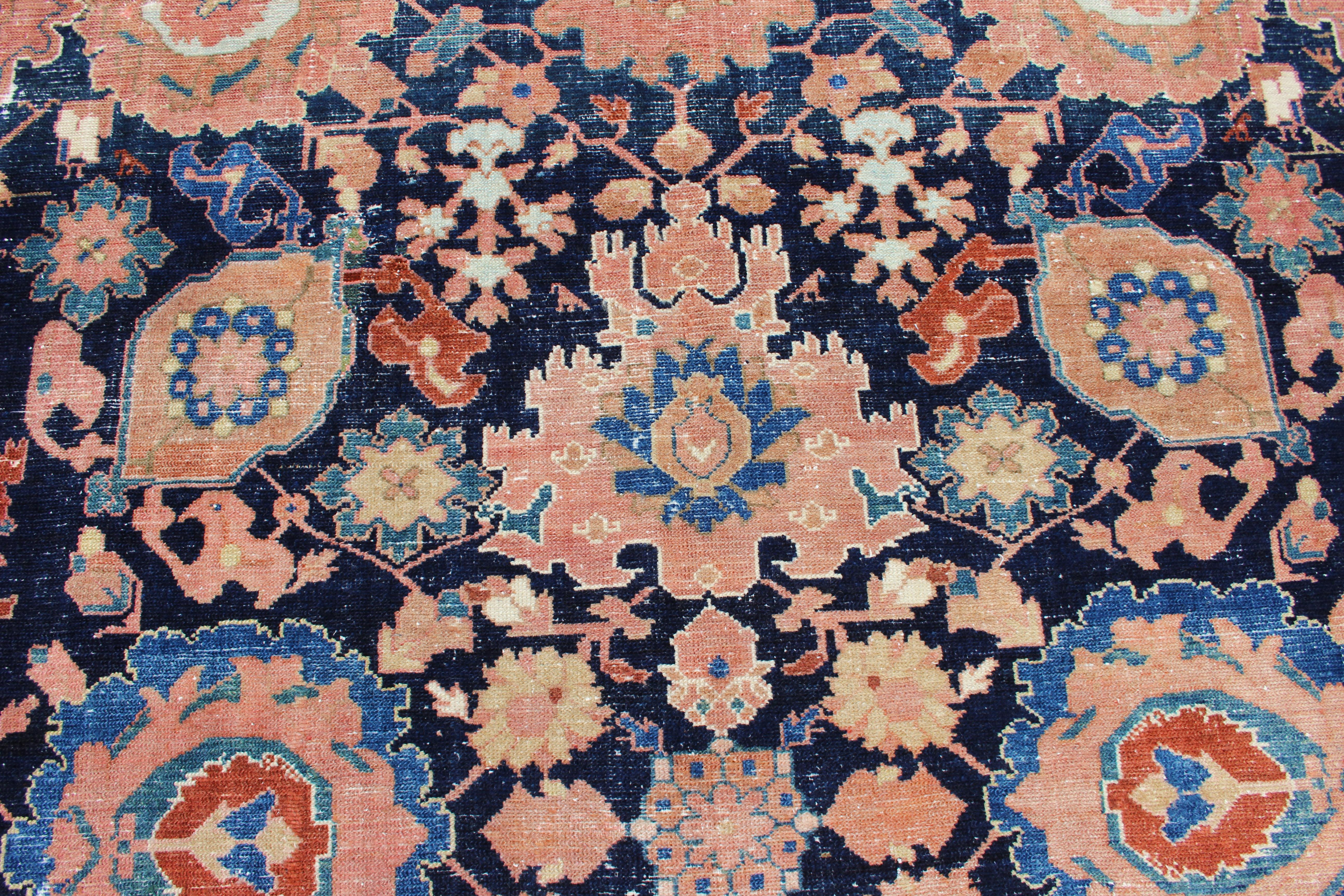 Antique Fine Persian Malayer Rug with All-Over Design in Navy Blue Field For Sale 7