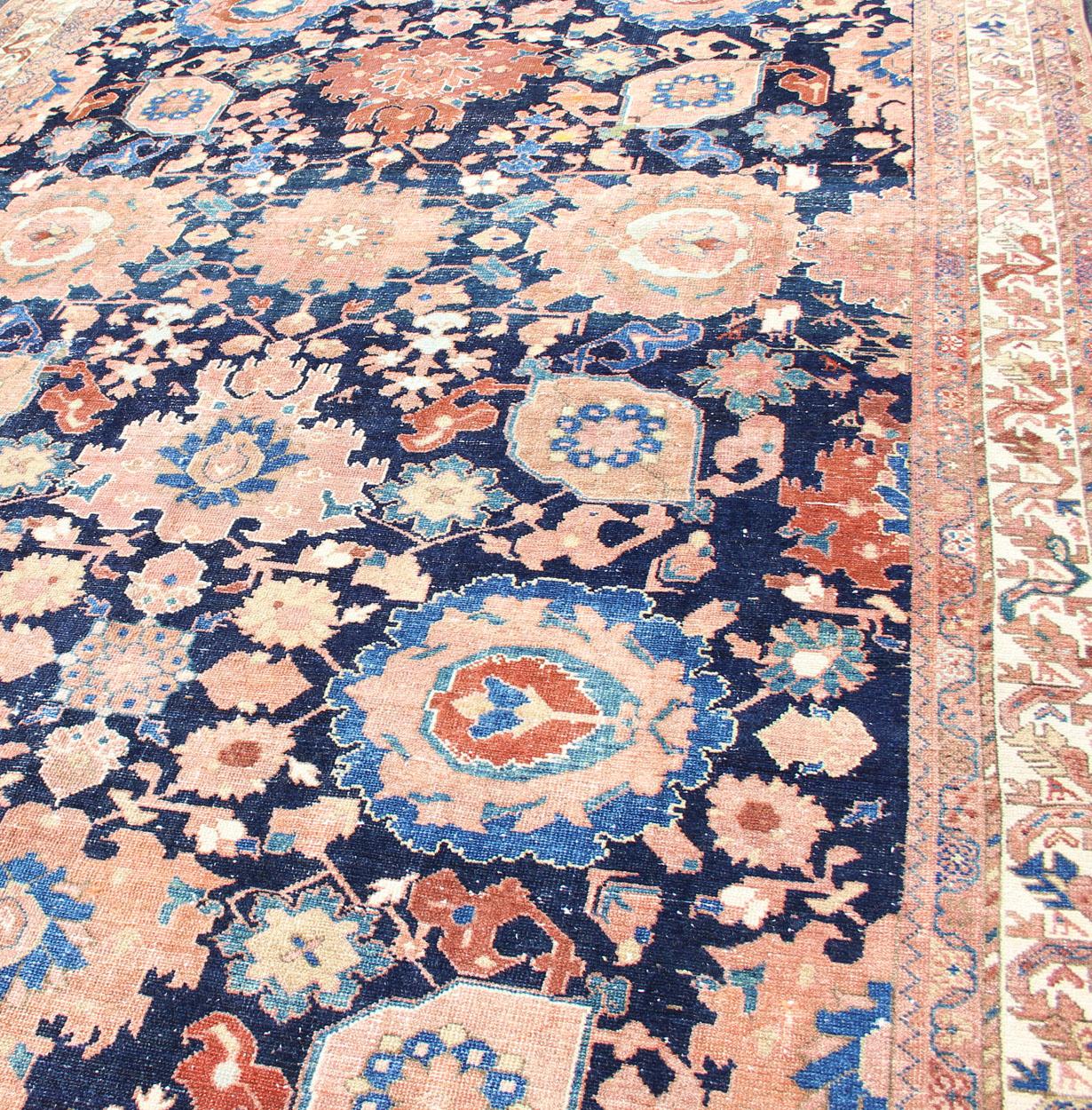 Antique Fine Persian Malayer Rug with All-Over Design in Navy Blue Field For Sale 11