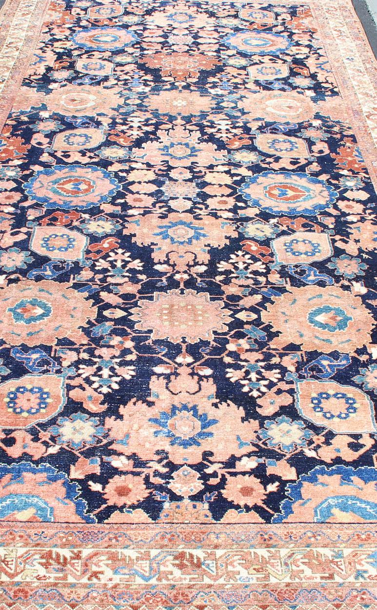 Antique Fine Persian Malayer Rug with All-Over Design in Navy Blue Field For Sale 12