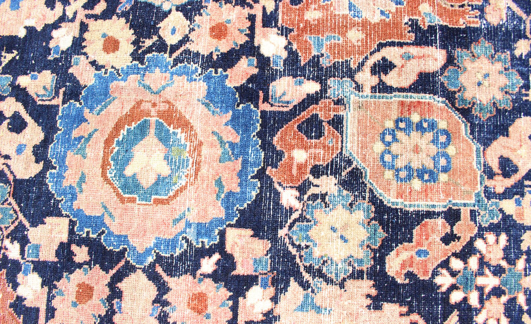 Antiker, feiner persischer Malayer-Teppich mit All-Over-Design in Marineblauem Feld im Angebot 2