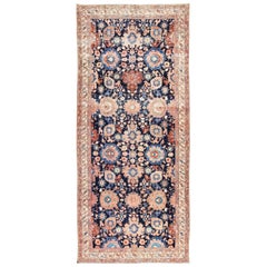 Ancien tapis persan Malayer persan ancien avec motif sur toute sa surface en bleu marine