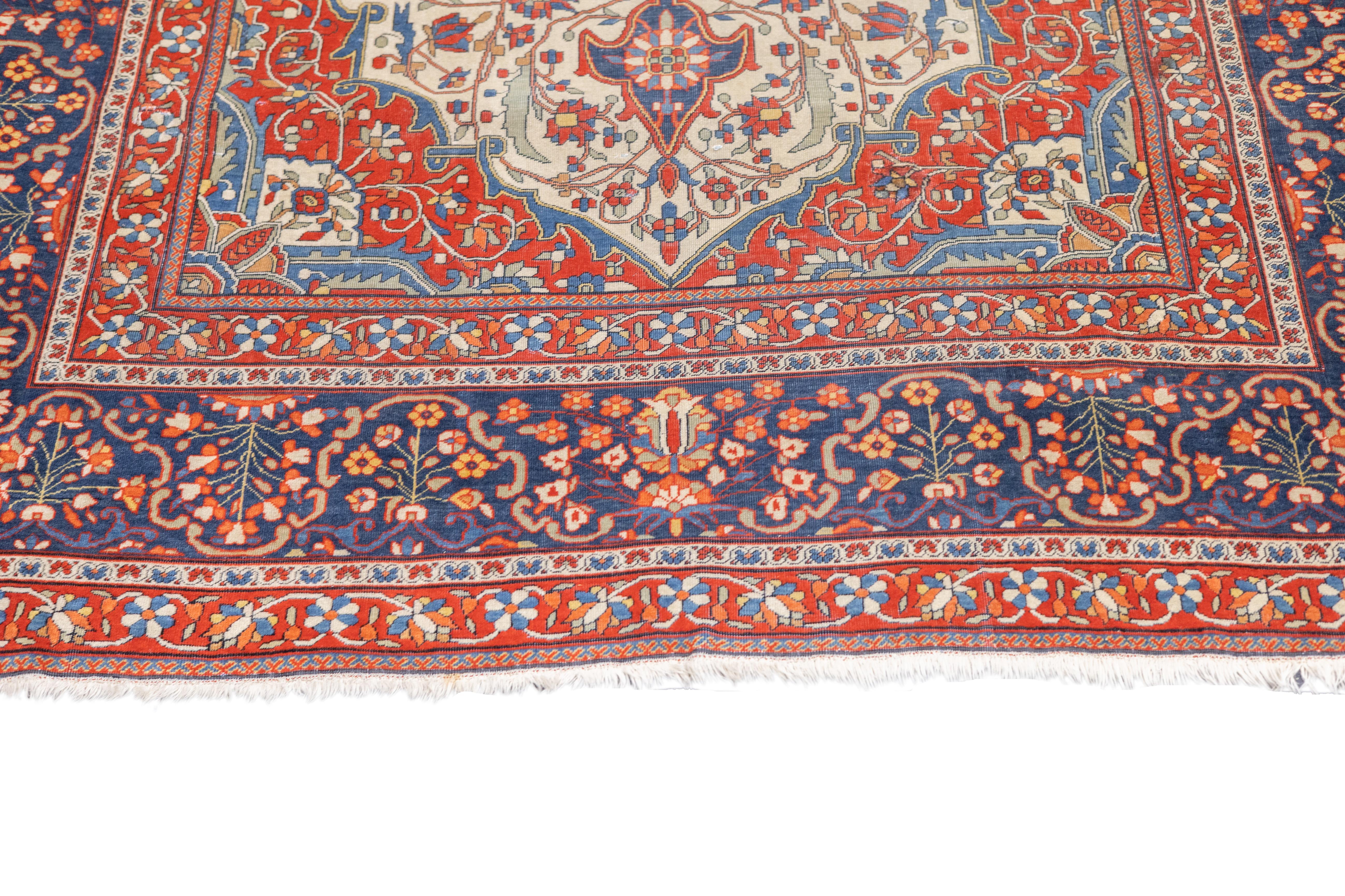 Antike feine persische Mohtasham Kashan Teppich 4'5