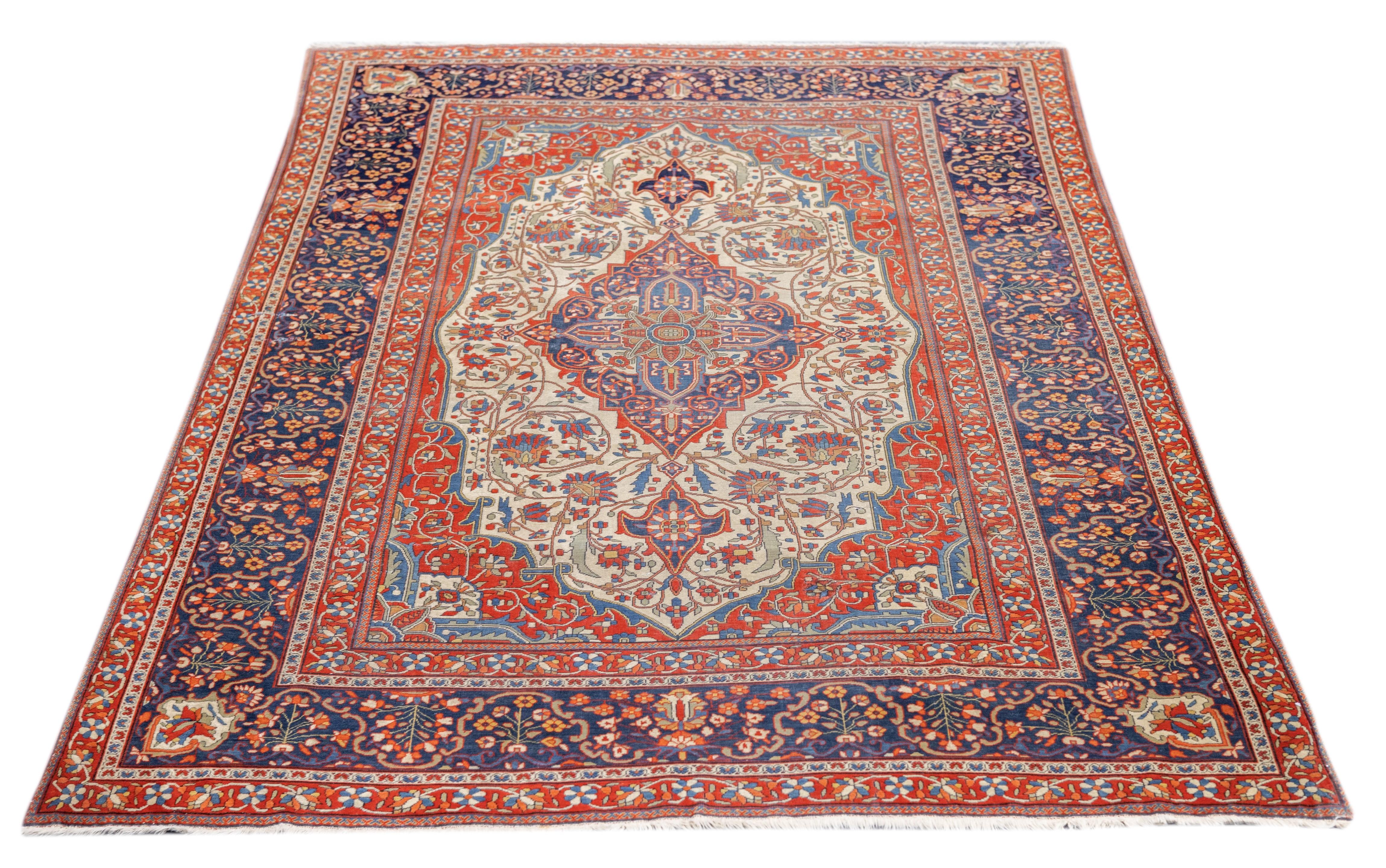 Antike feine persische Mohtasham Kashan Teppich 4'5