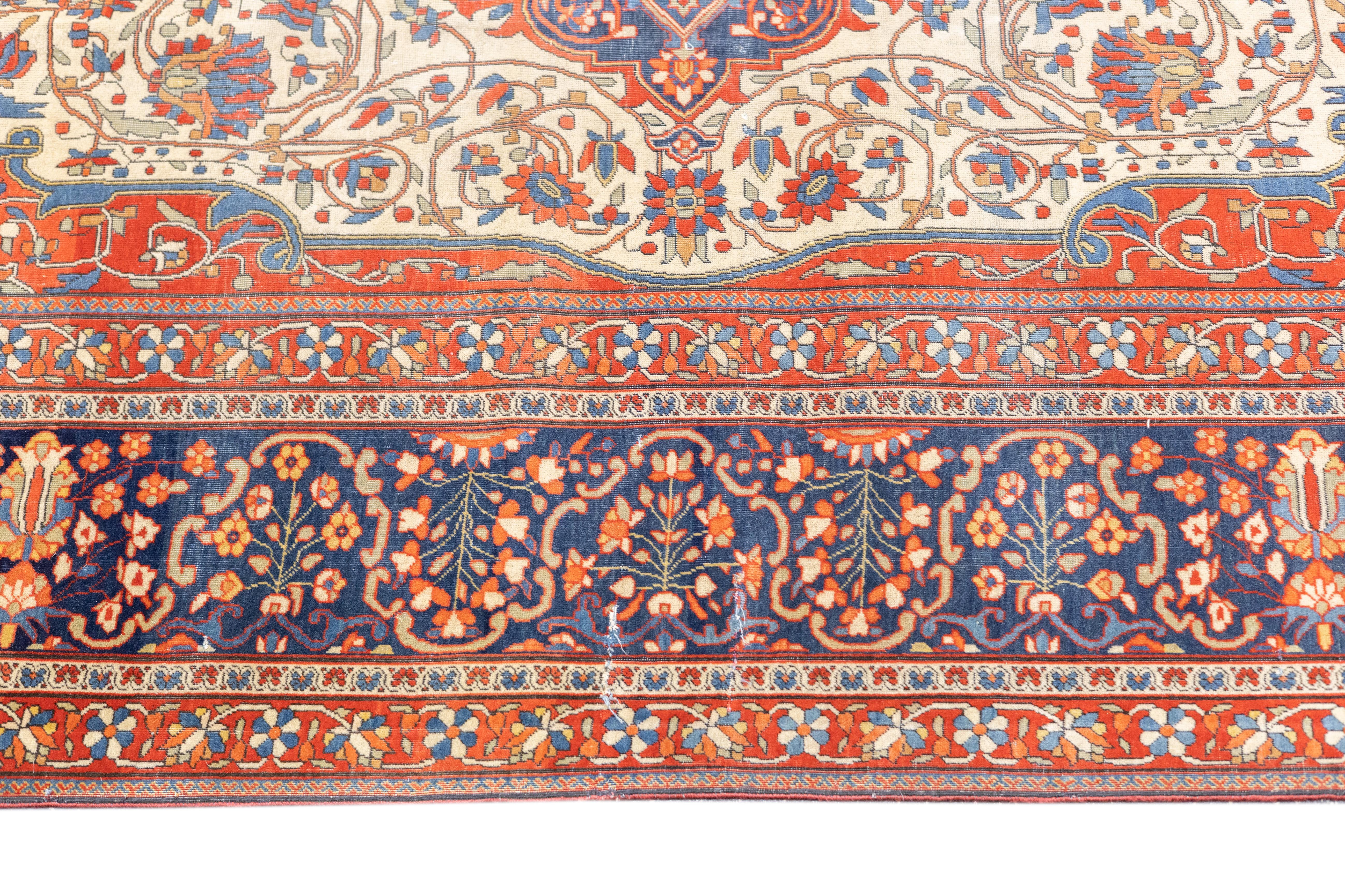 Antike feine persische Mohtasham Kashan Teppich 4'5