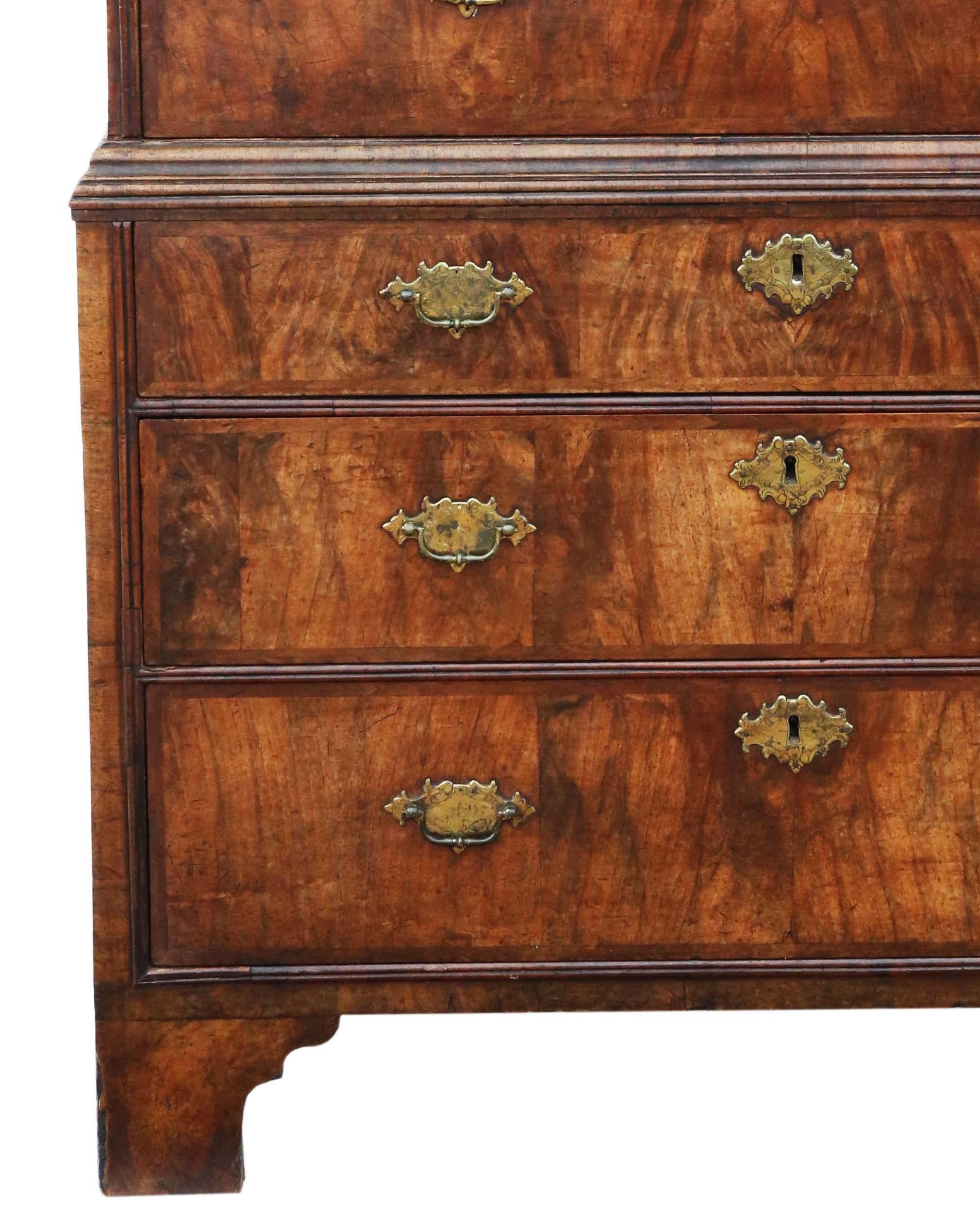 18th Century and Earlier Antique fine quality 18th Century burr walnut tallboy chest on chest of drawers For Sale