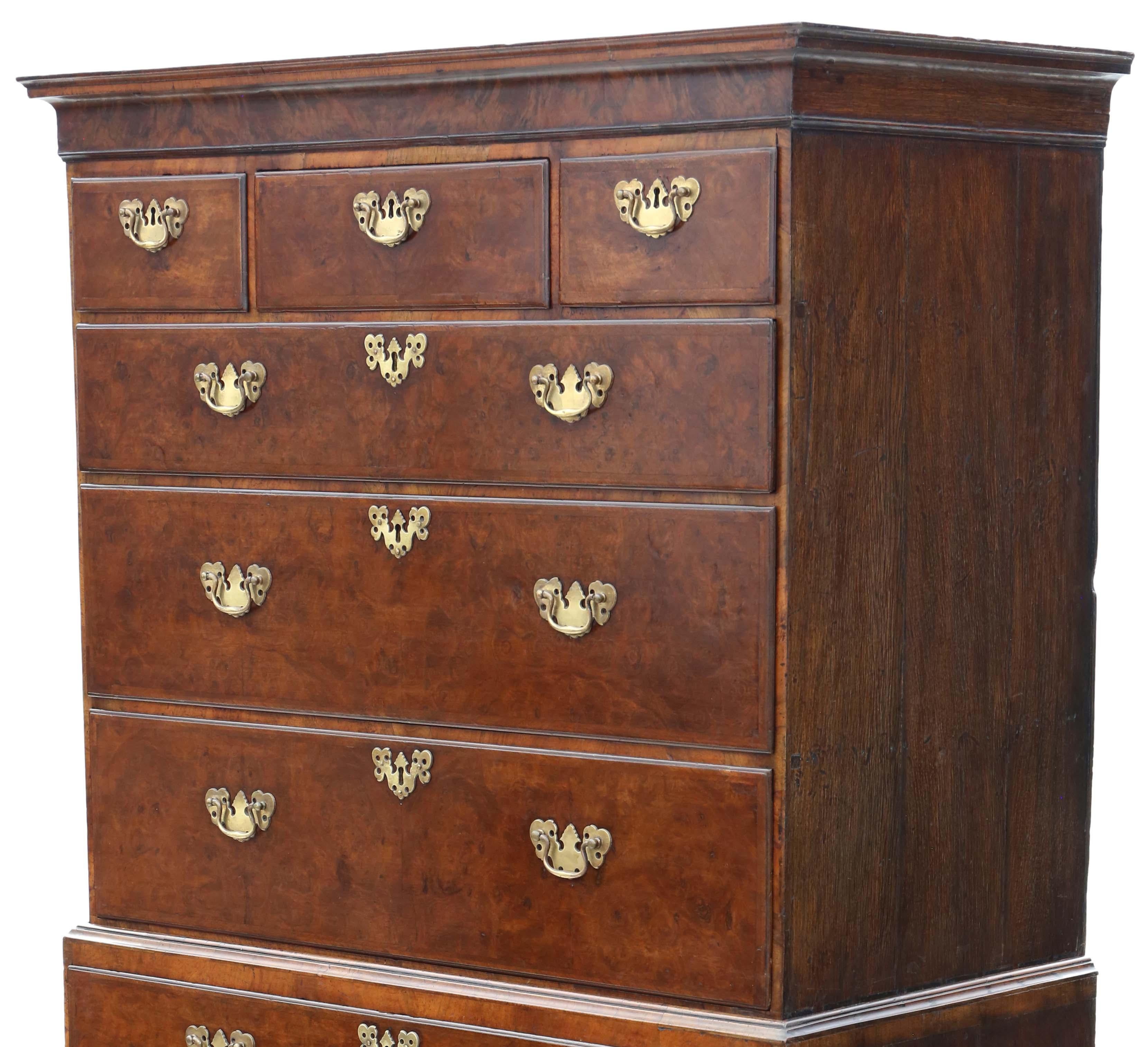 Antique fine quality 18th Century burr walnut tallboy chest on chest of drawers For Sale 3
