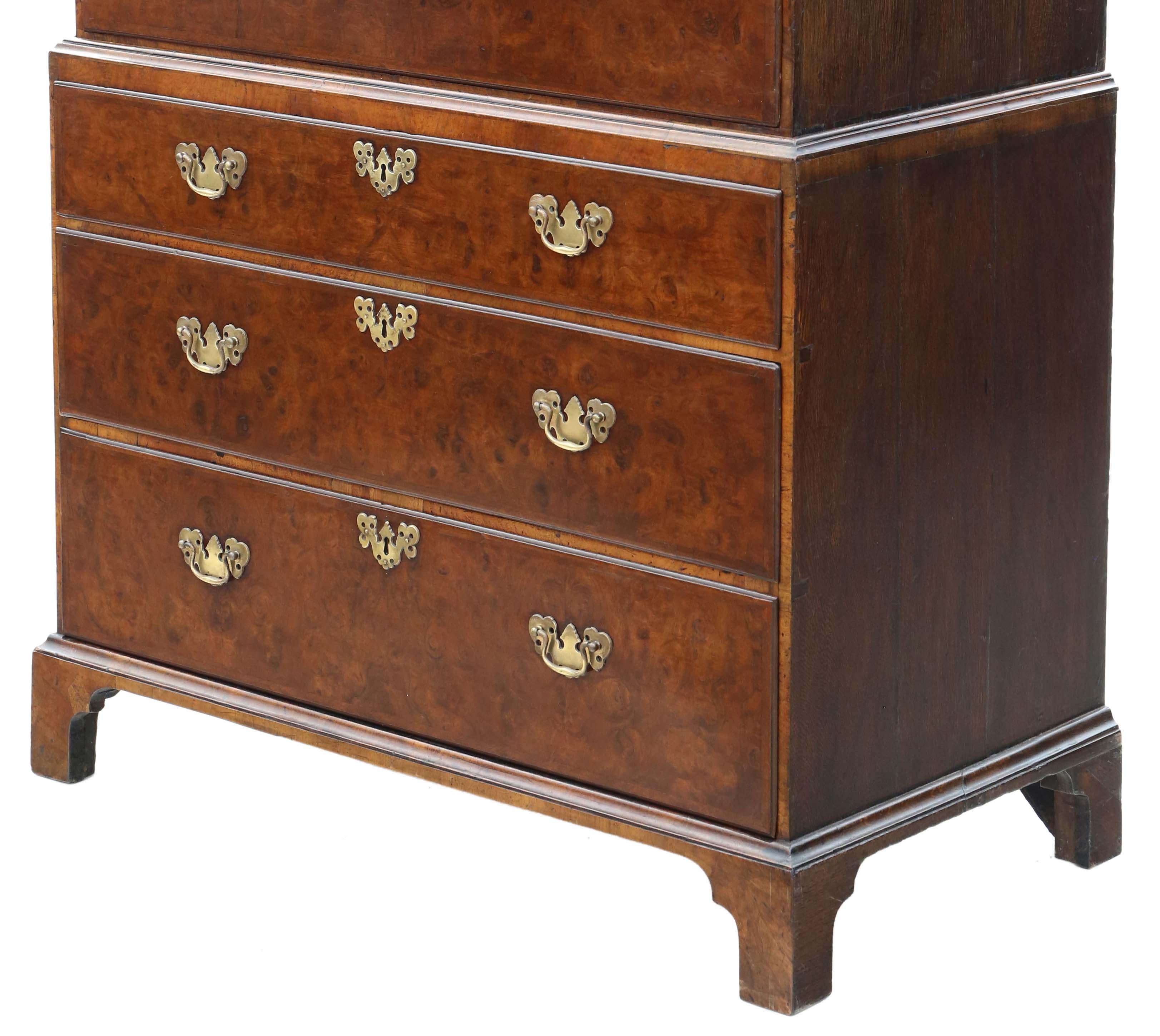 Antique fine quality 18th Century burr walnut tallboy chest on chest of drawers For Sale 4