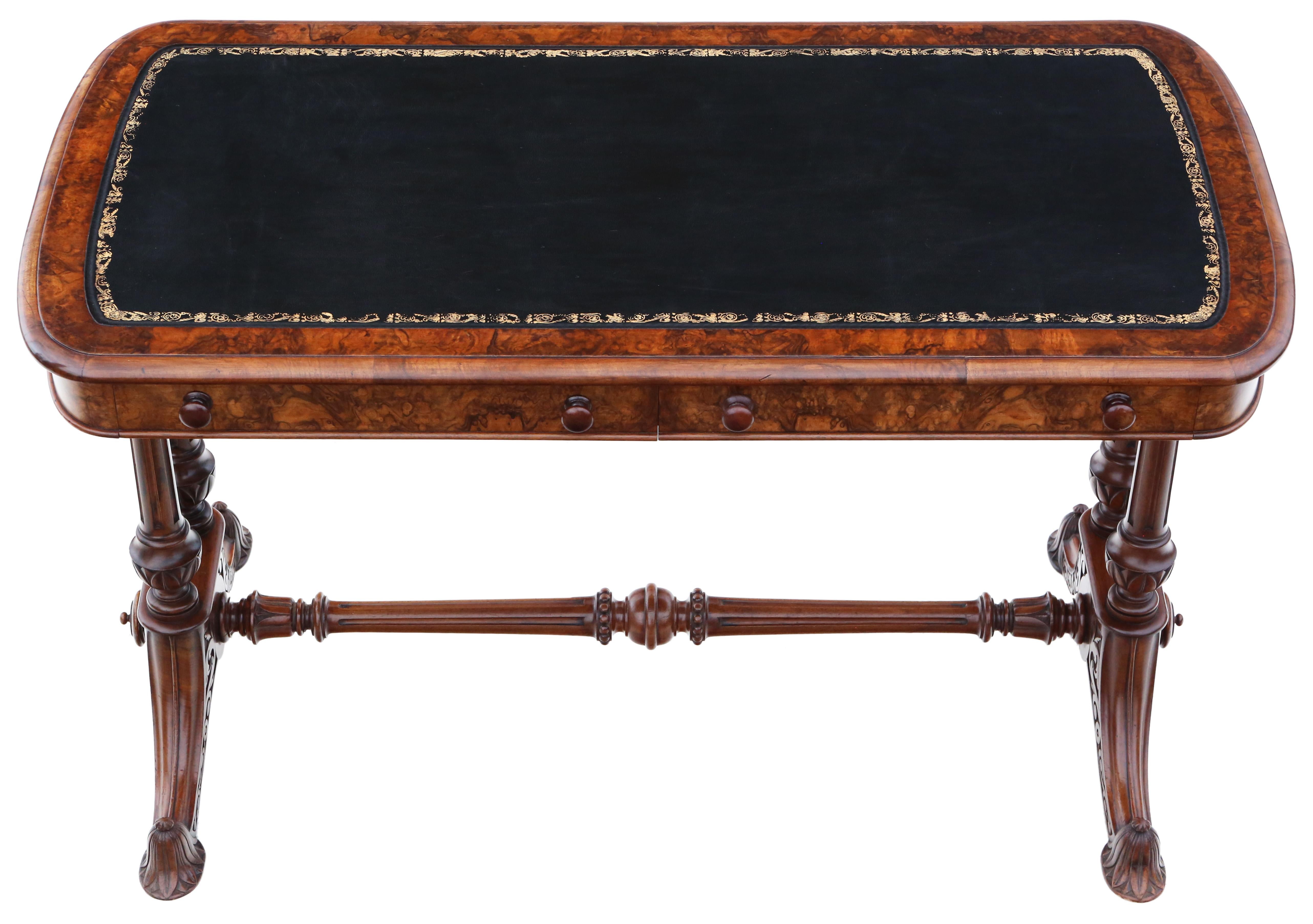Antique fine quality 19th Century burr walnut library writing table desk In Good Condition For Sale In Wisbech, Cambridgeshire
