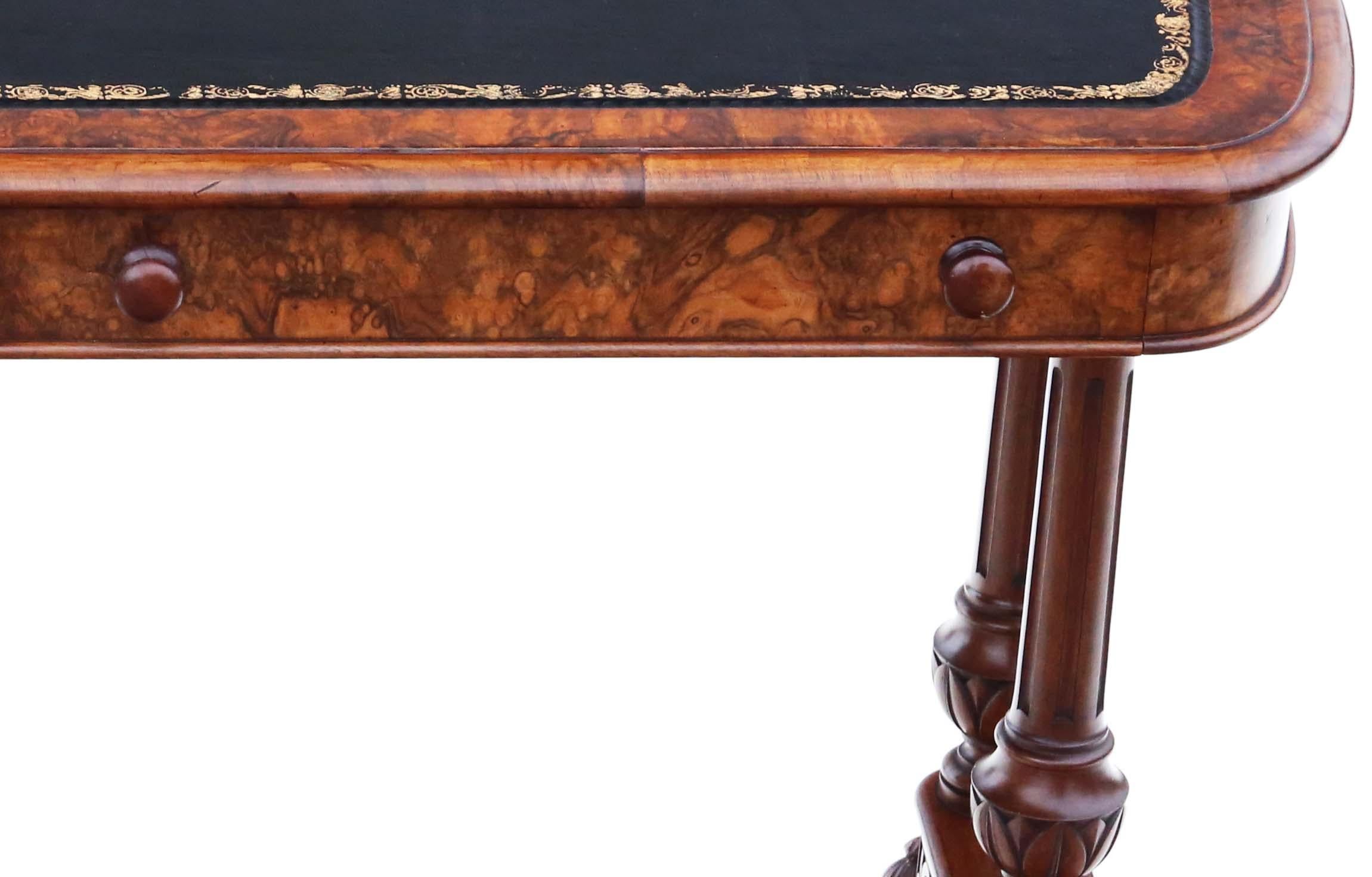 Antique fine quality 19th Century burr walnut library writing table desk For Sale 4