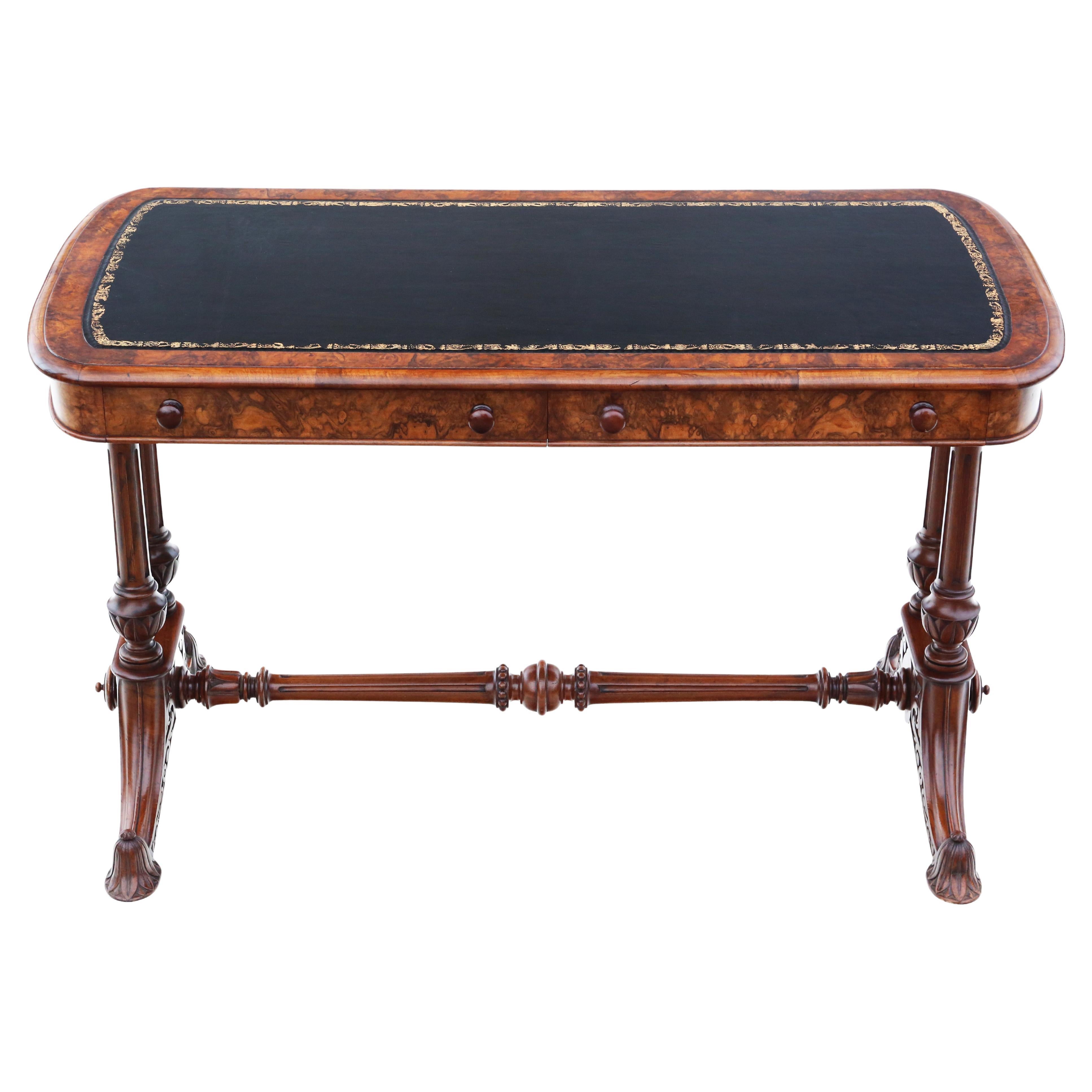 Antique fine quality 19th Century burr walnut library writing table desk For Sale