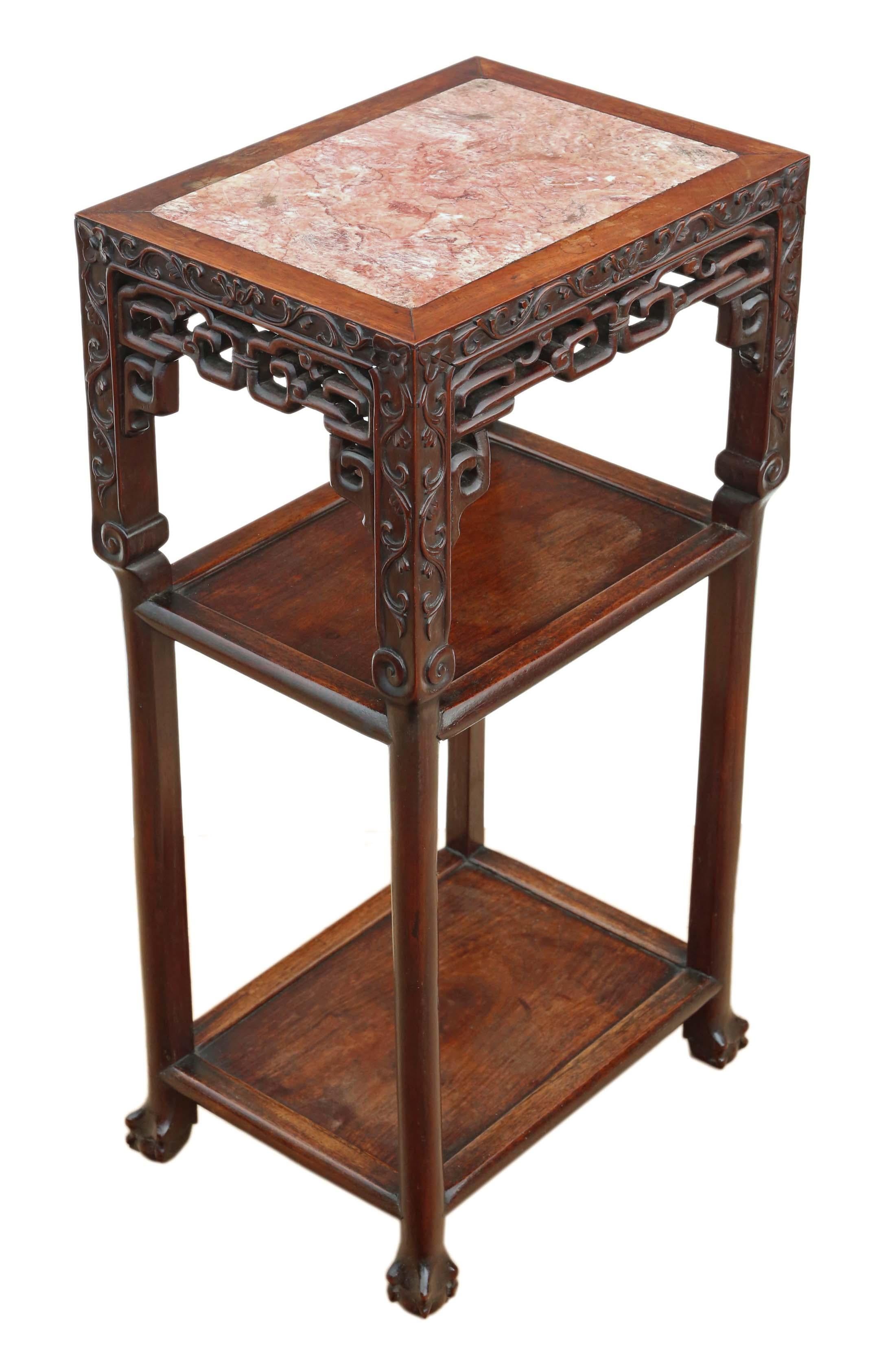 Antique fine quality 19th Century Chinese hardwood and marble vase lamp side bed For Sale 5