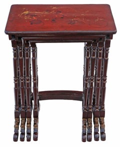 Antique fine quality 19th Century Chinoiserie decorated lacquer nest of 4 tables