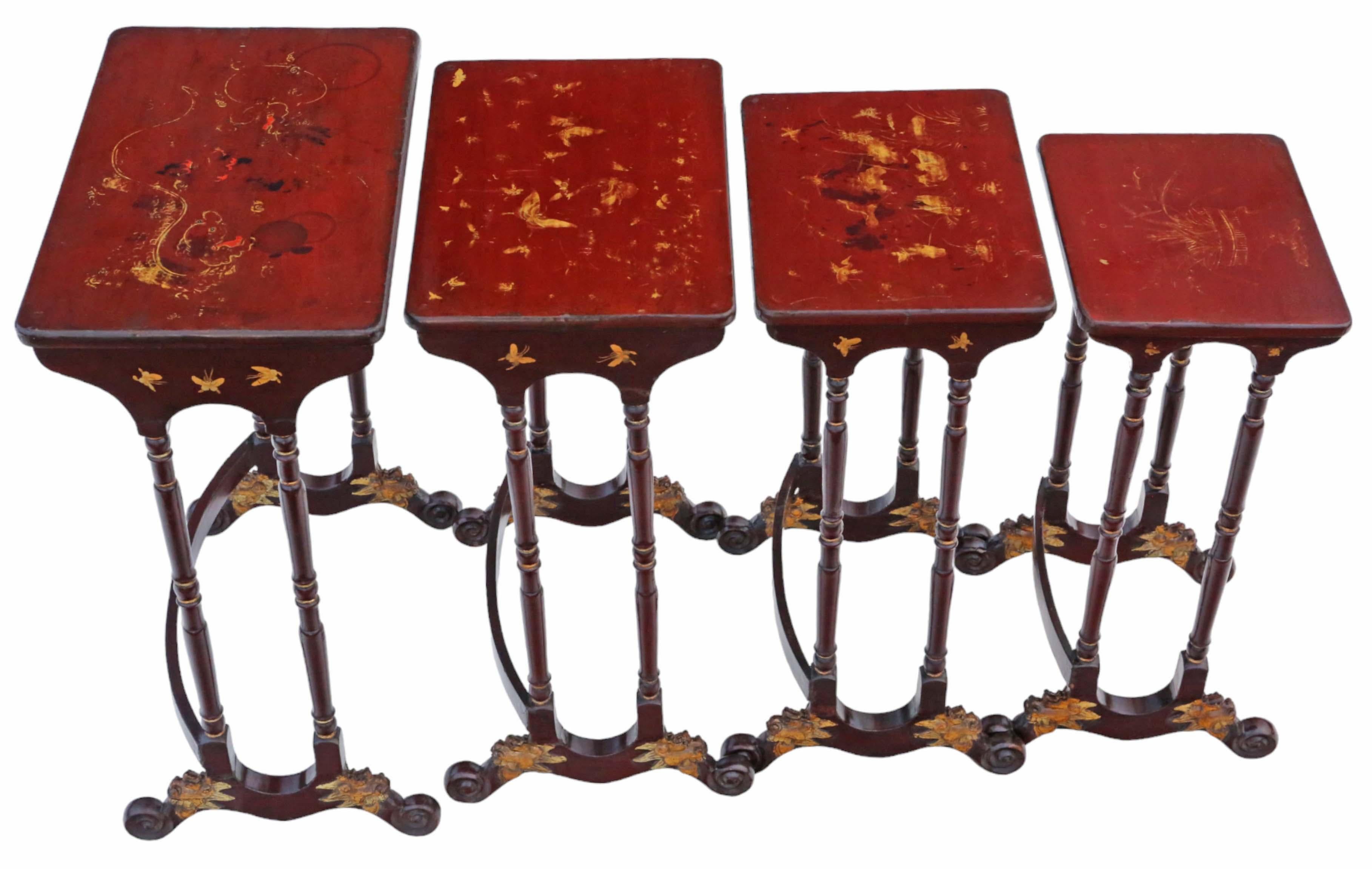 Wood Antique fine quality 19th Century Chinoiserie decorated lacquer nest of 4 tables For Sale