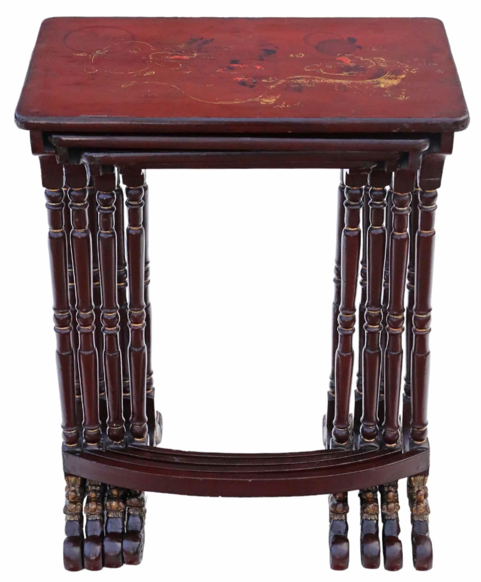 Antique fine quality 19th Century Chinoiserie decorated lacquer nest of 4 tables For Sale 2