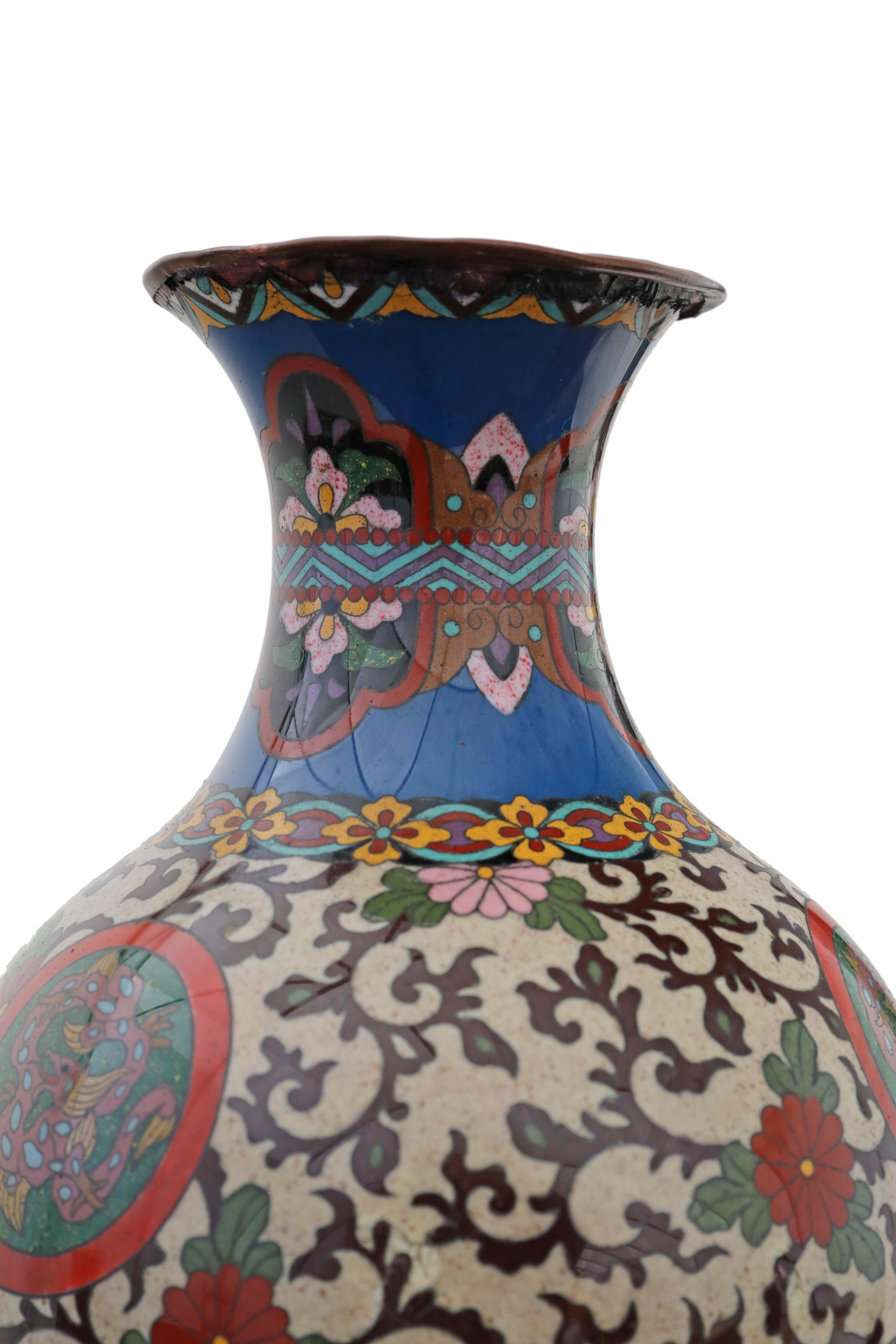 Antique Fine Quality 19th Century Large Meiji Japanese Cloisonne Vase 2