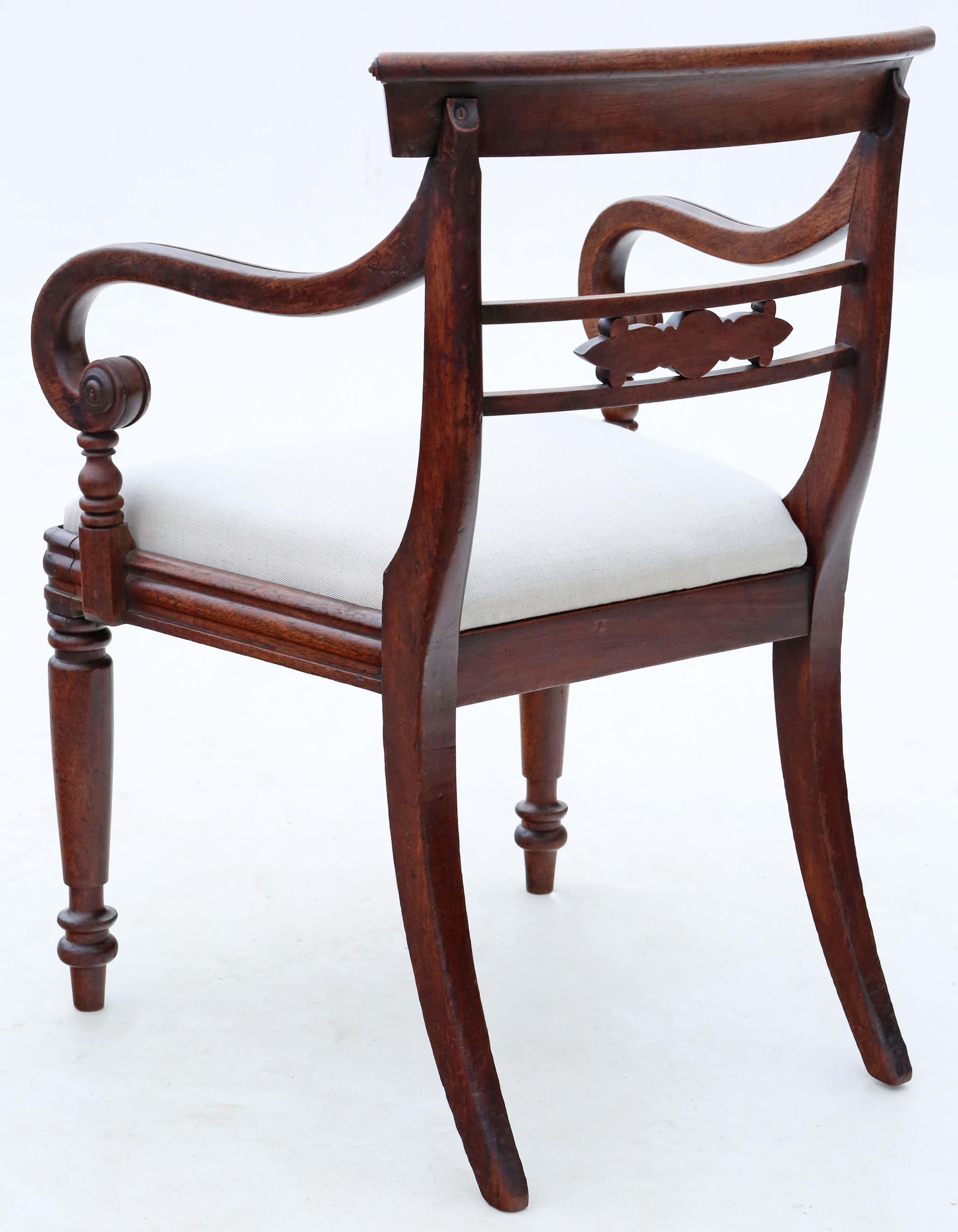 Wood Antique Fine Quality 19th Century Mahogany Elbow, Carver or Desk Chair