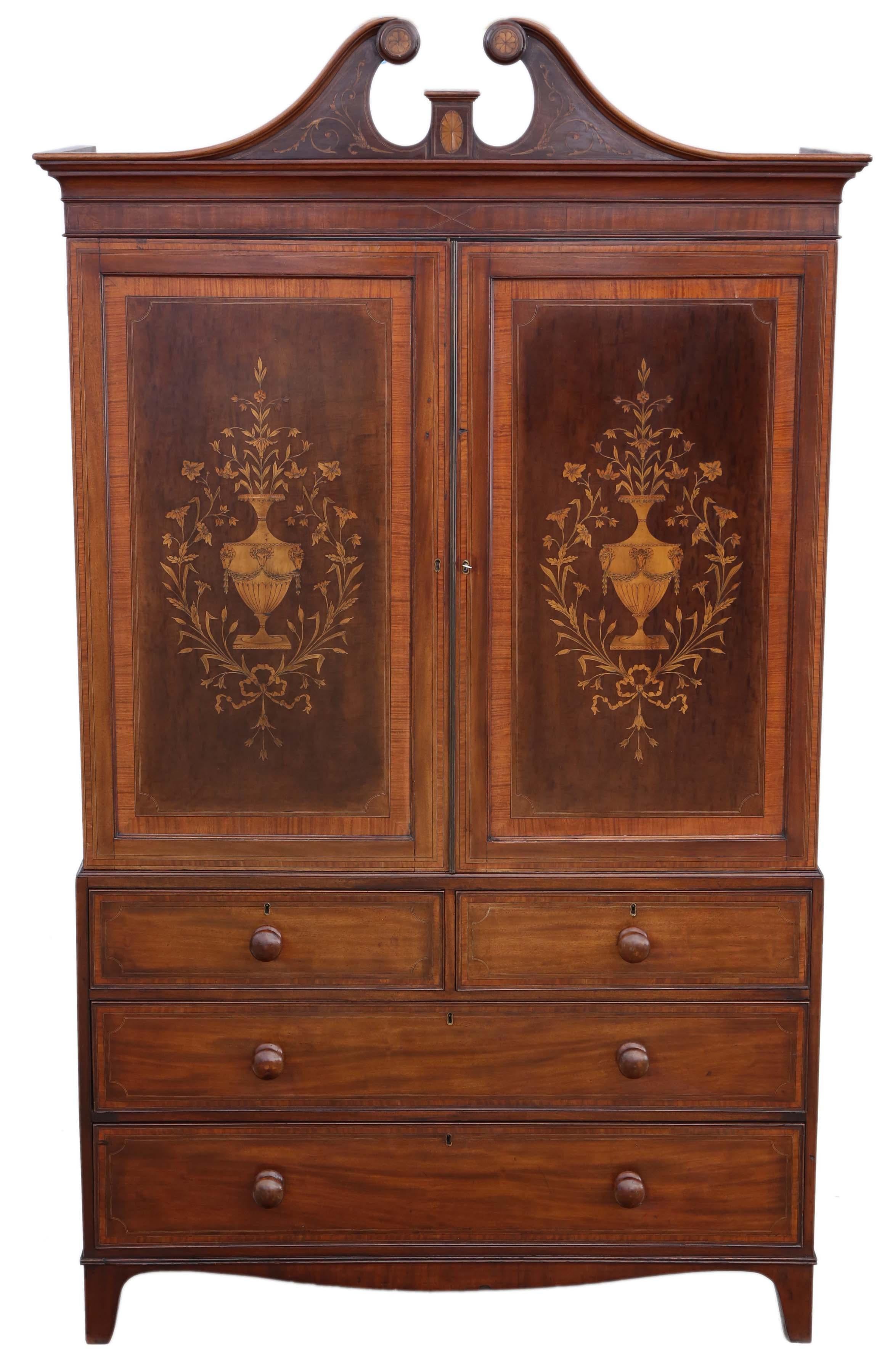European Antique Fine Quality 19th Century Marquetry Linen Press by Edwards and Roberts