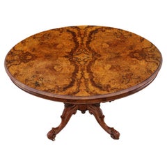 Antique Fine Quality Burr Walnut Marquetry Oval Loo Breakfast Dining Table