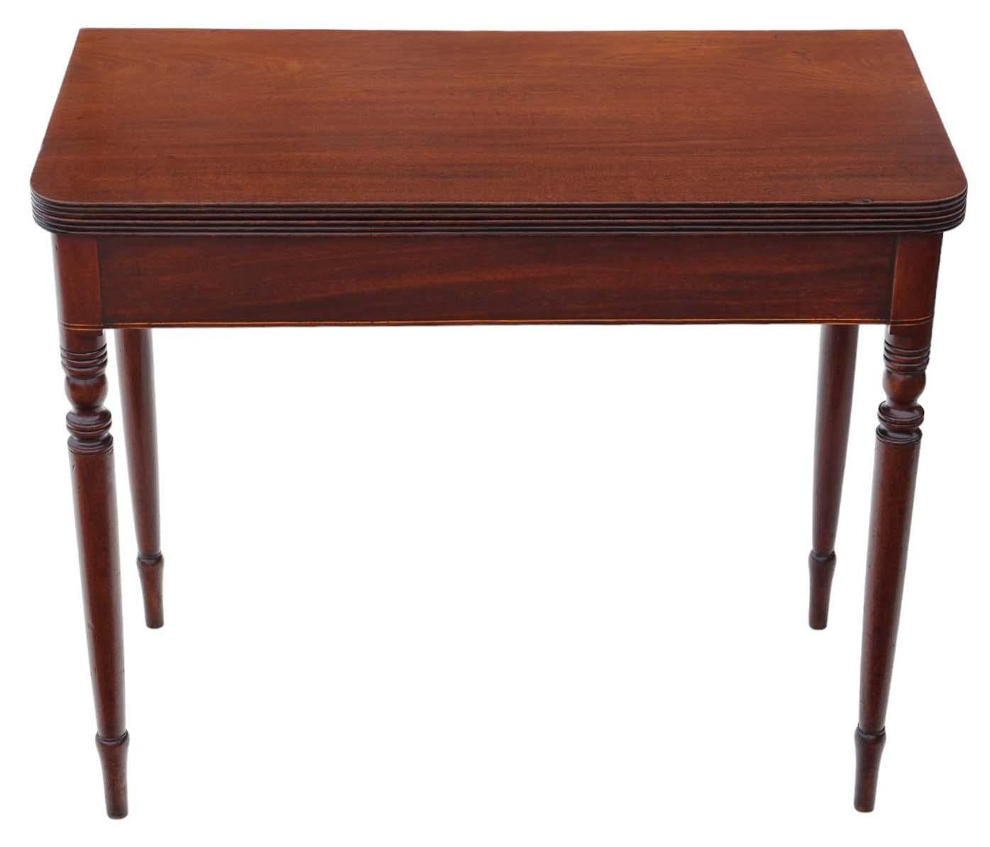 Antique Fine Quality circa 1800 Inlaid Mahogany Folding Card or Tea Table - Side Occasional Furniture, showcasing a classical Georgian design. Recently restored, the finishes are in good order.

This exceptional piece boasts solid construction with