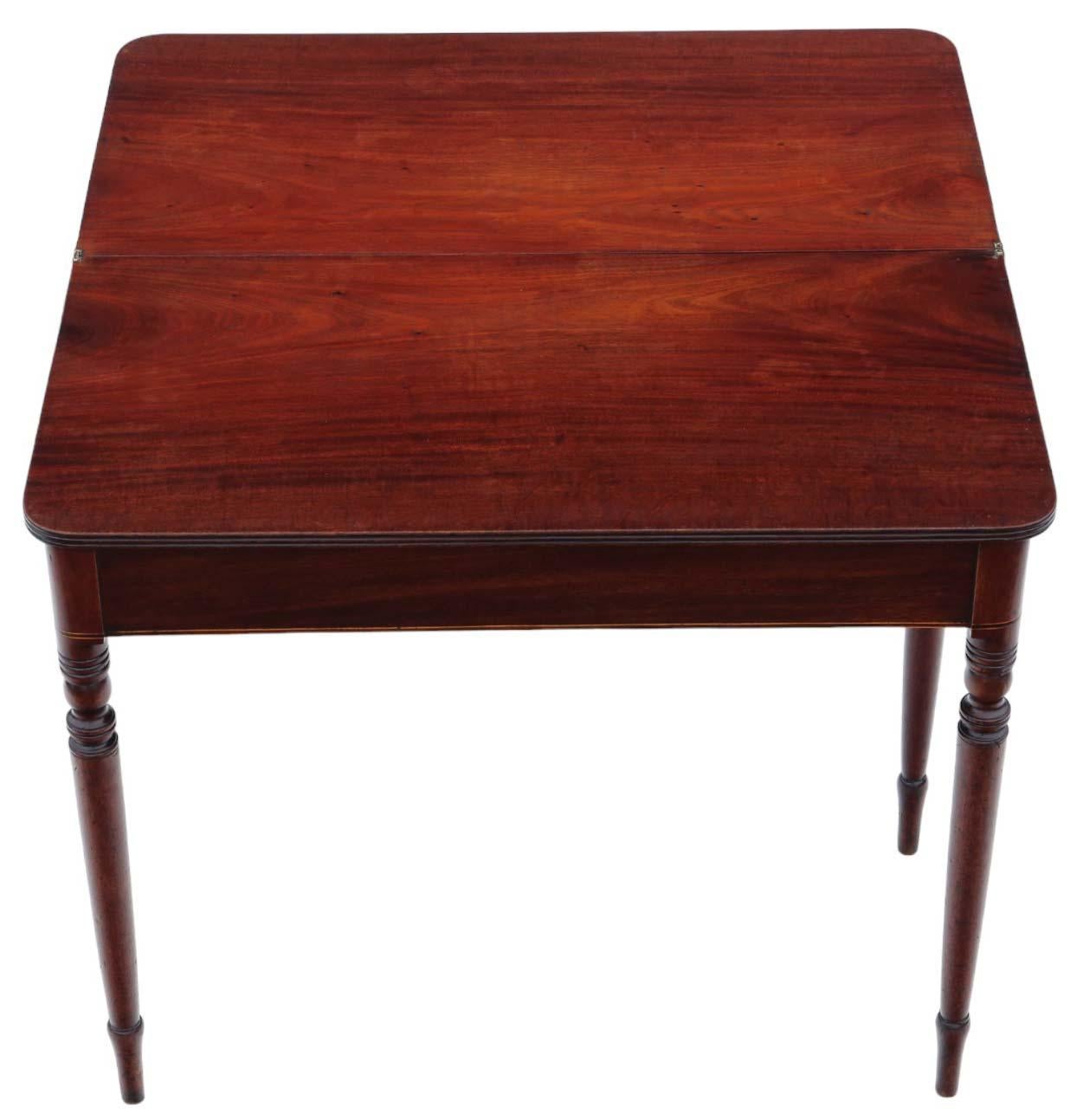 Wood Antique Fine Quality C1800 Inlaid Mahogany Folding Card or Tea Table - Side For Sale