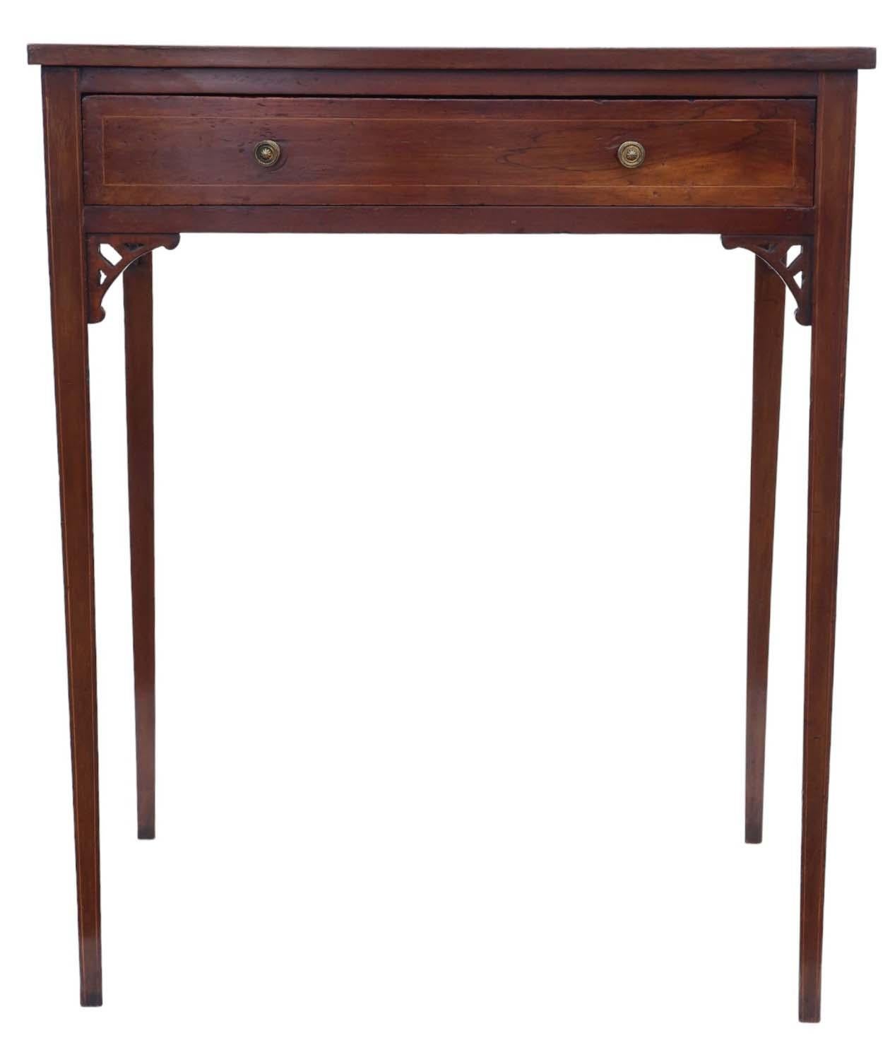 Antique Fine Quality circa 1900 Inlaid Mahogany Ladies Writing Table, versatile as a desk, dressing, or side table, boasting a simple yet elegant classical design.

This remarkable piece features solid construction with no loose joints, emanating