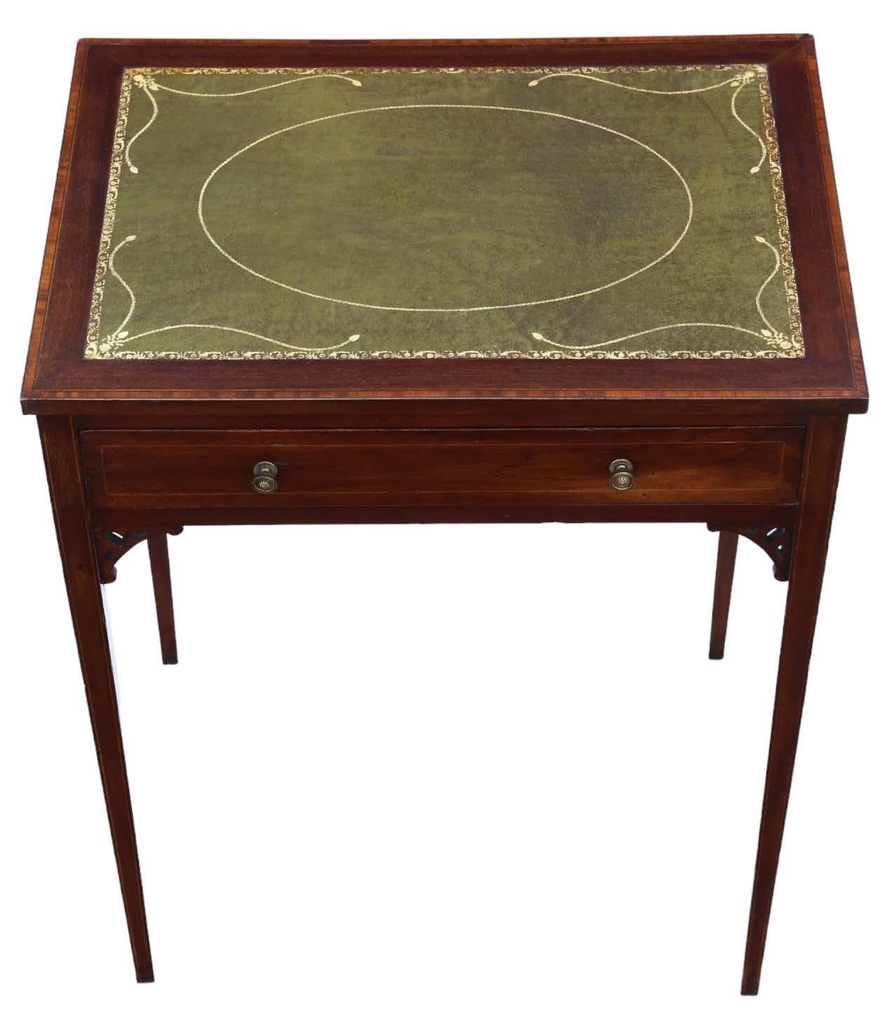 Ancienne table à écrire pour dames en acajou marqueté de belle qualité datant de 1900, bureau à dresser Bon état - En vente à Wisbech, Cambridgeshire