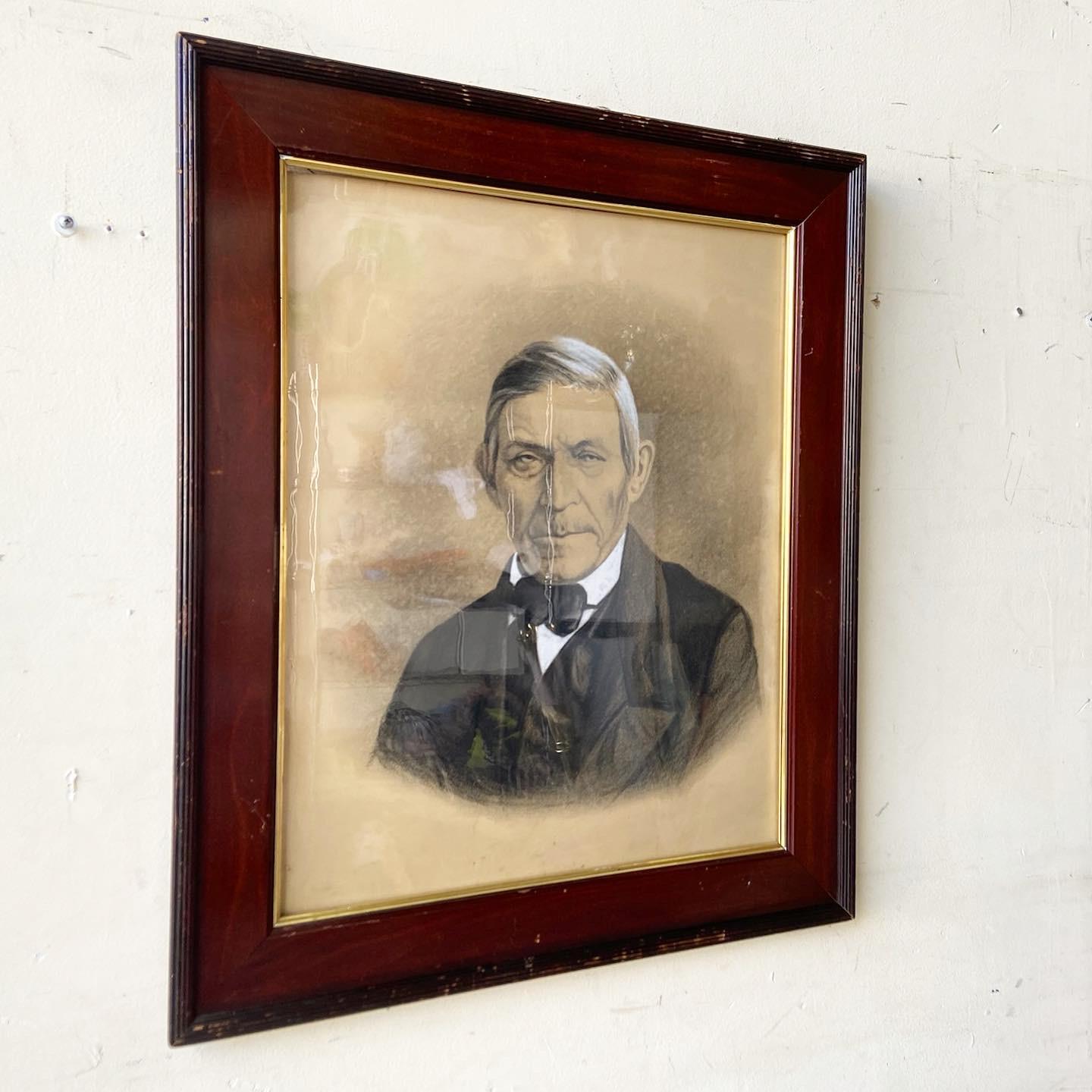 American Classical Antique Fine Quality Charcoal Colored Portrait of Gentleman For Sale