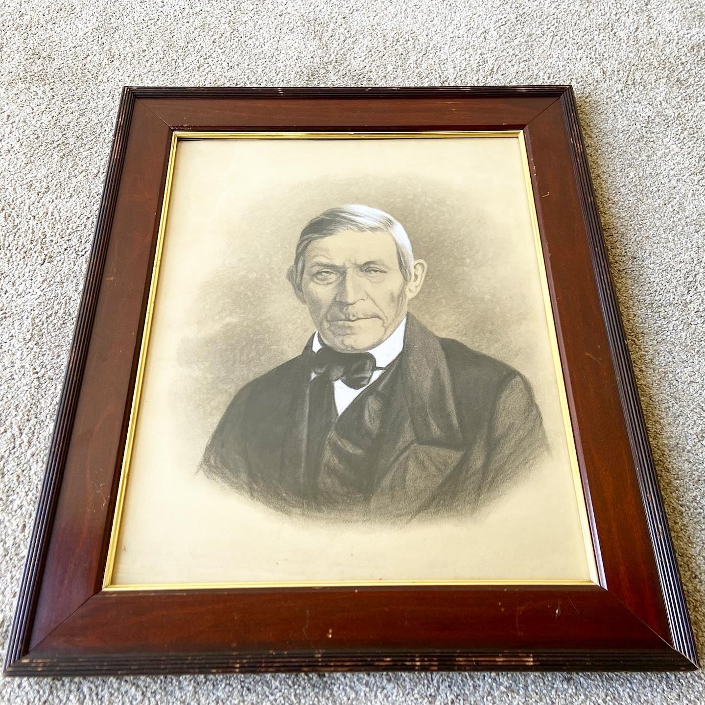 Glass Antique Fine Quality Charcoal Colored Portrait of Gentleman For Sale