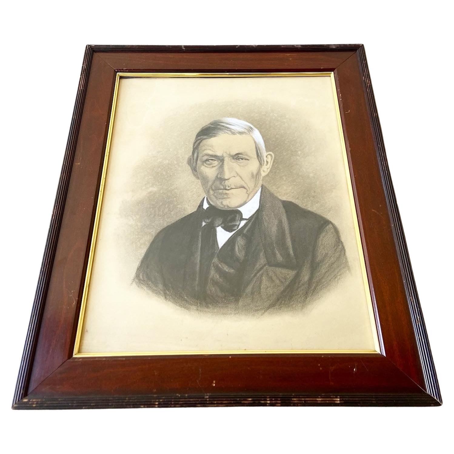 Antique Fine Quality Charcoal Colored Portrait of Gentleman For Sale