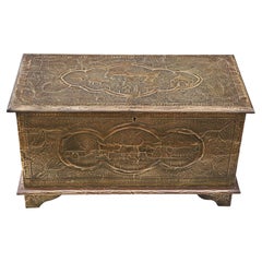 Antique Fine Quality Chinoiserie Chinese Brass Covered Camphor Wood Chest Coffer