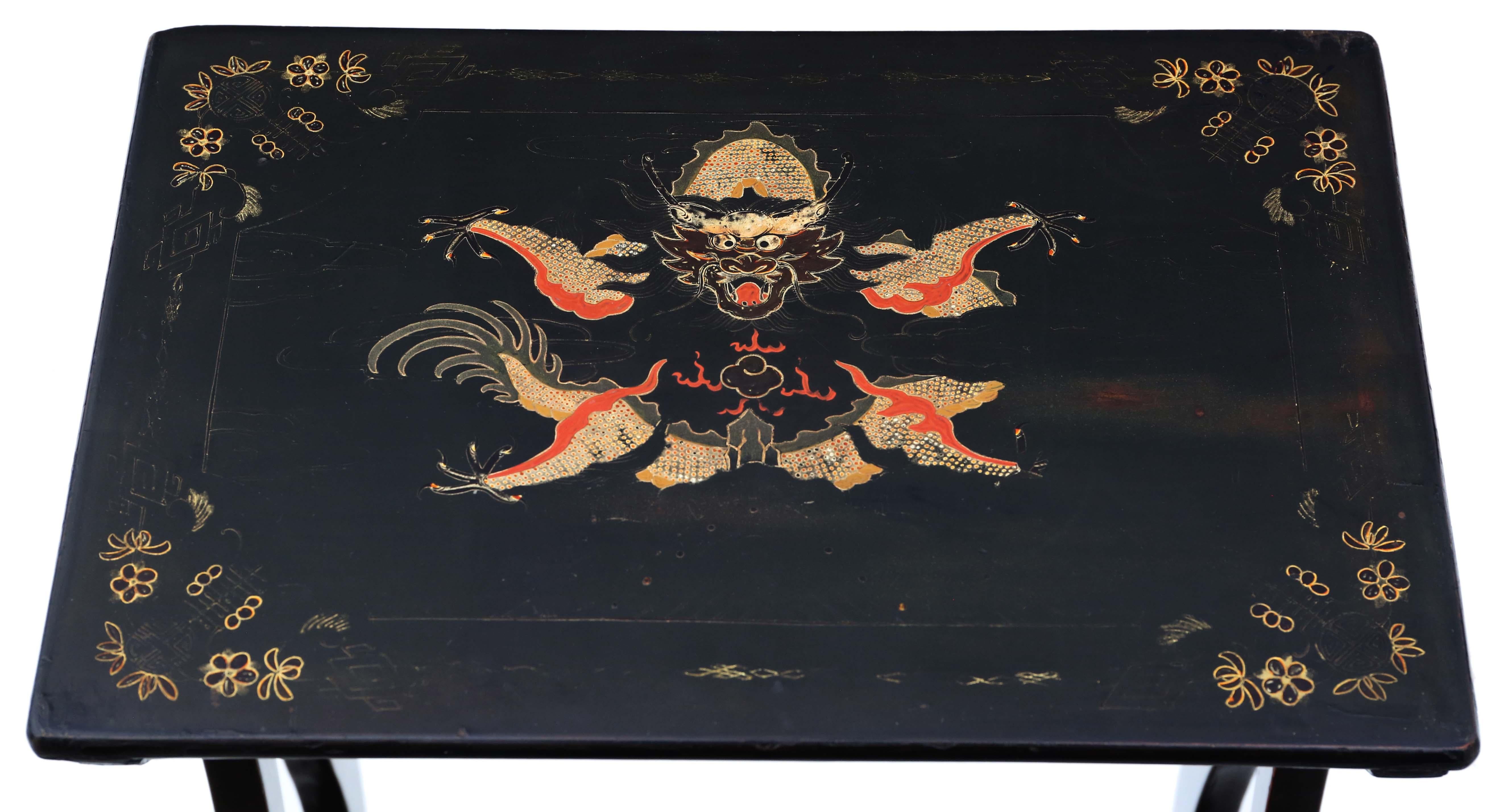 Antikes, feines, mit Chinoiserie verziertes, schwarzes Lack-Nest von 4 Exemplaren aus dem 19. Jahrhundert  im Angebot 4