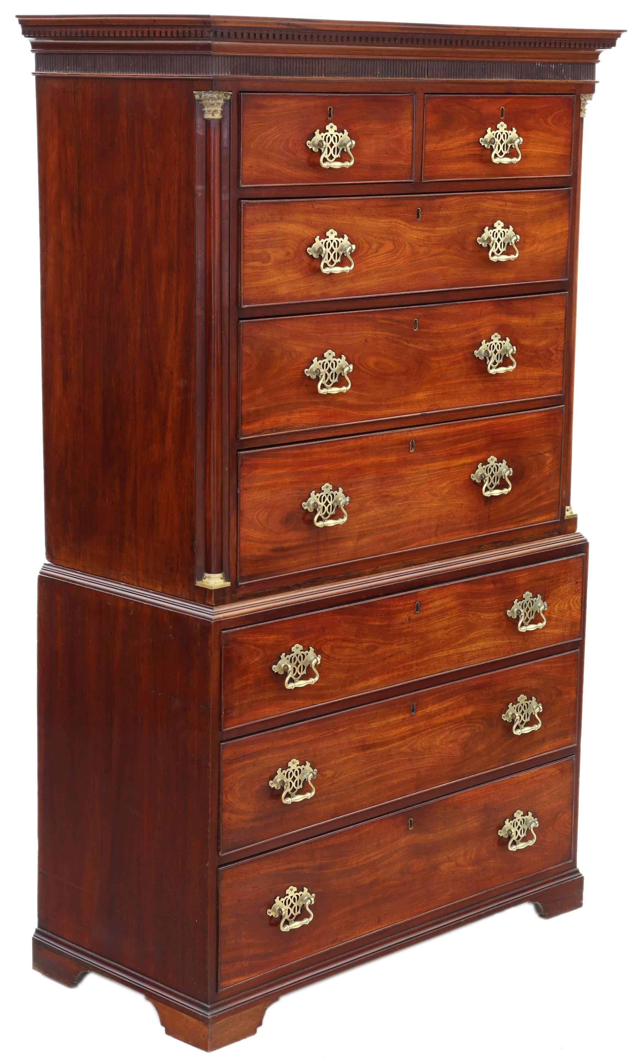 Antique Fine Quality Georgian Mahogany Tallboy Chest on Chest of Drawers 1