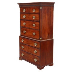 Antique Fine Quality Georgian Mahogany Tallboy Chest on Chest of Drawers