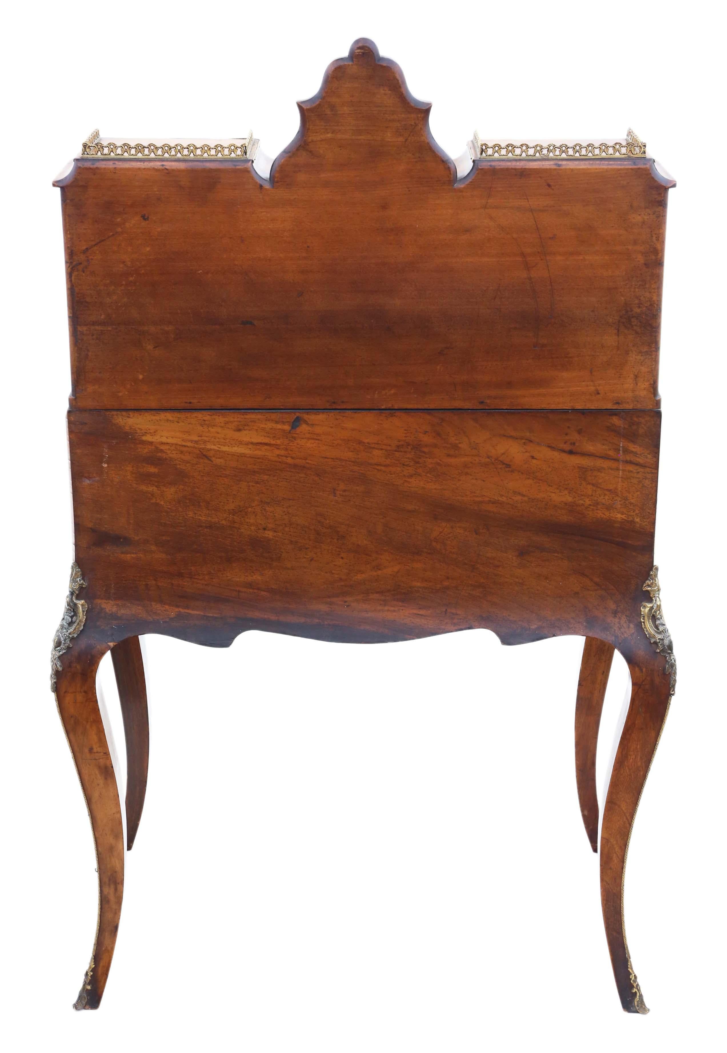 Ancienne table à écrire Bonheur de Jour en ronce de noyer incrustée de belle qualité en vente 6