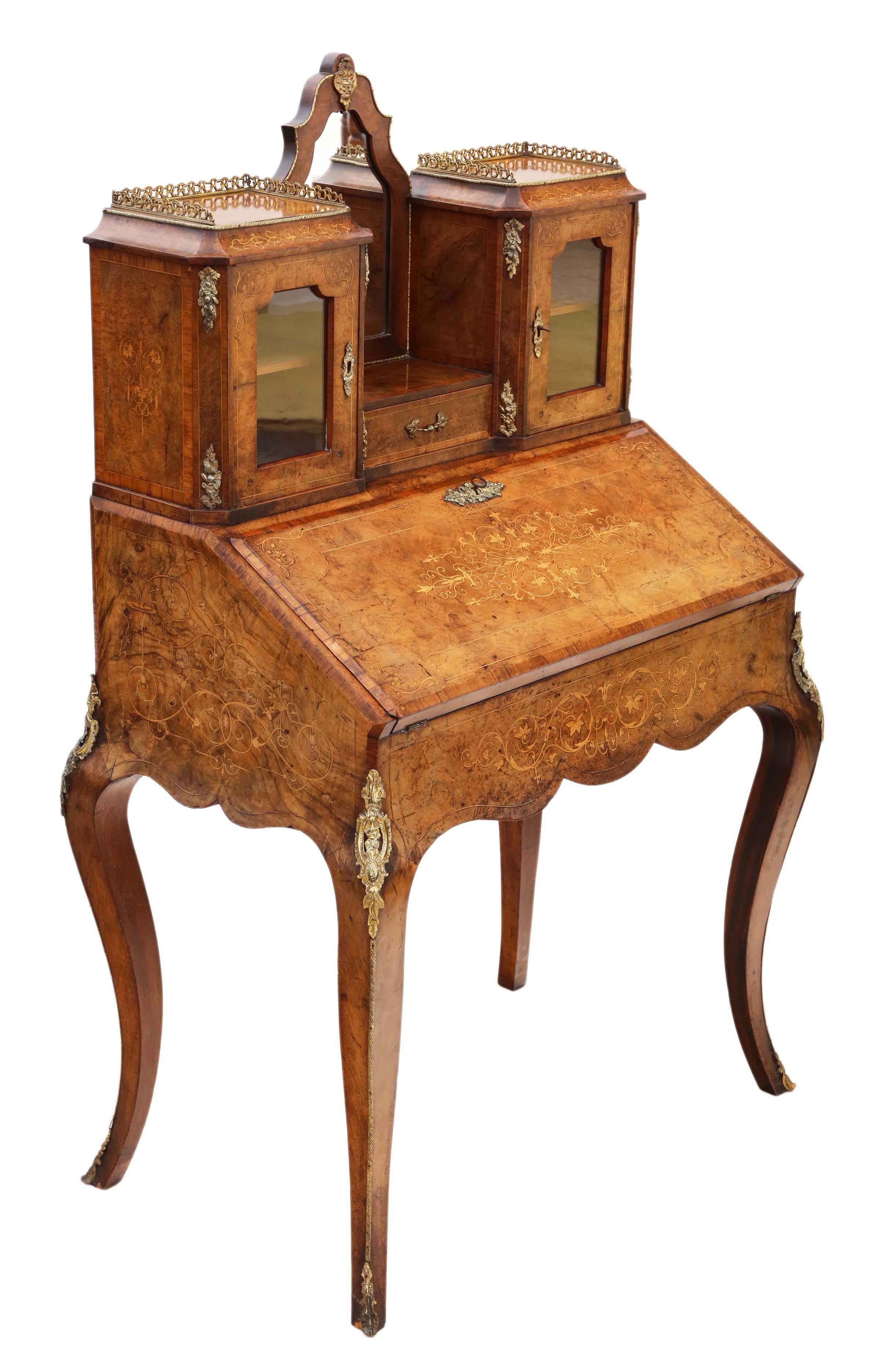 Antique Fine Quality Inlaid Burr Walnut Bonheur De Jour Desk Writing Table For Sale 3