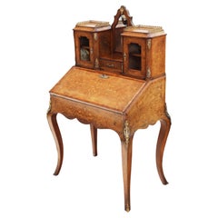 Antique Fine Quality Inlaid Burr Walnut Bonheur De Jour Desk Writing Table