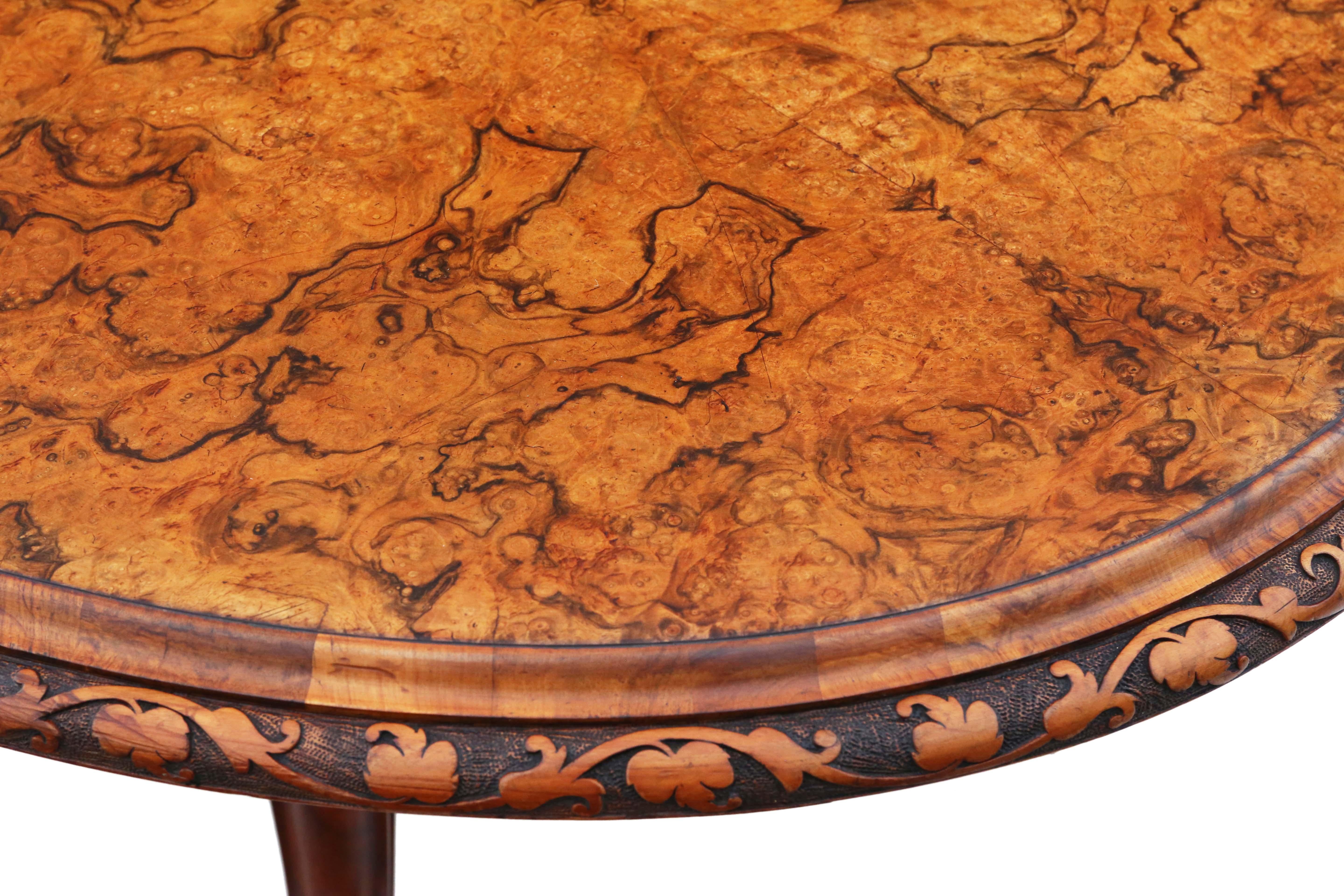 Antique Fine Quality Large 19th Century Victorian Burr Walnut Breakfast Table For Sale 3