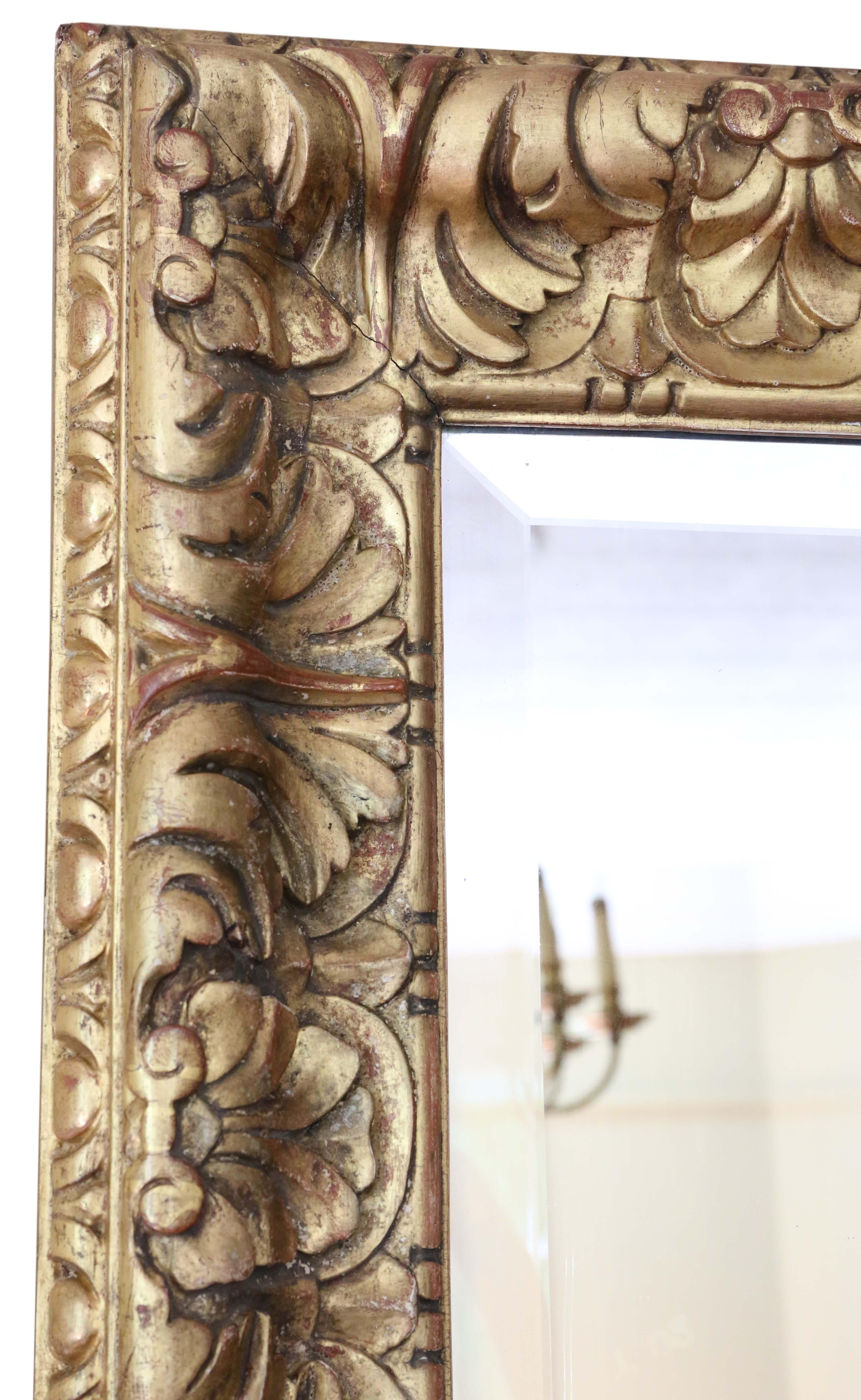 Glass Antique fine quality large gilt 19th Century overmantle or wall mirror For Sale