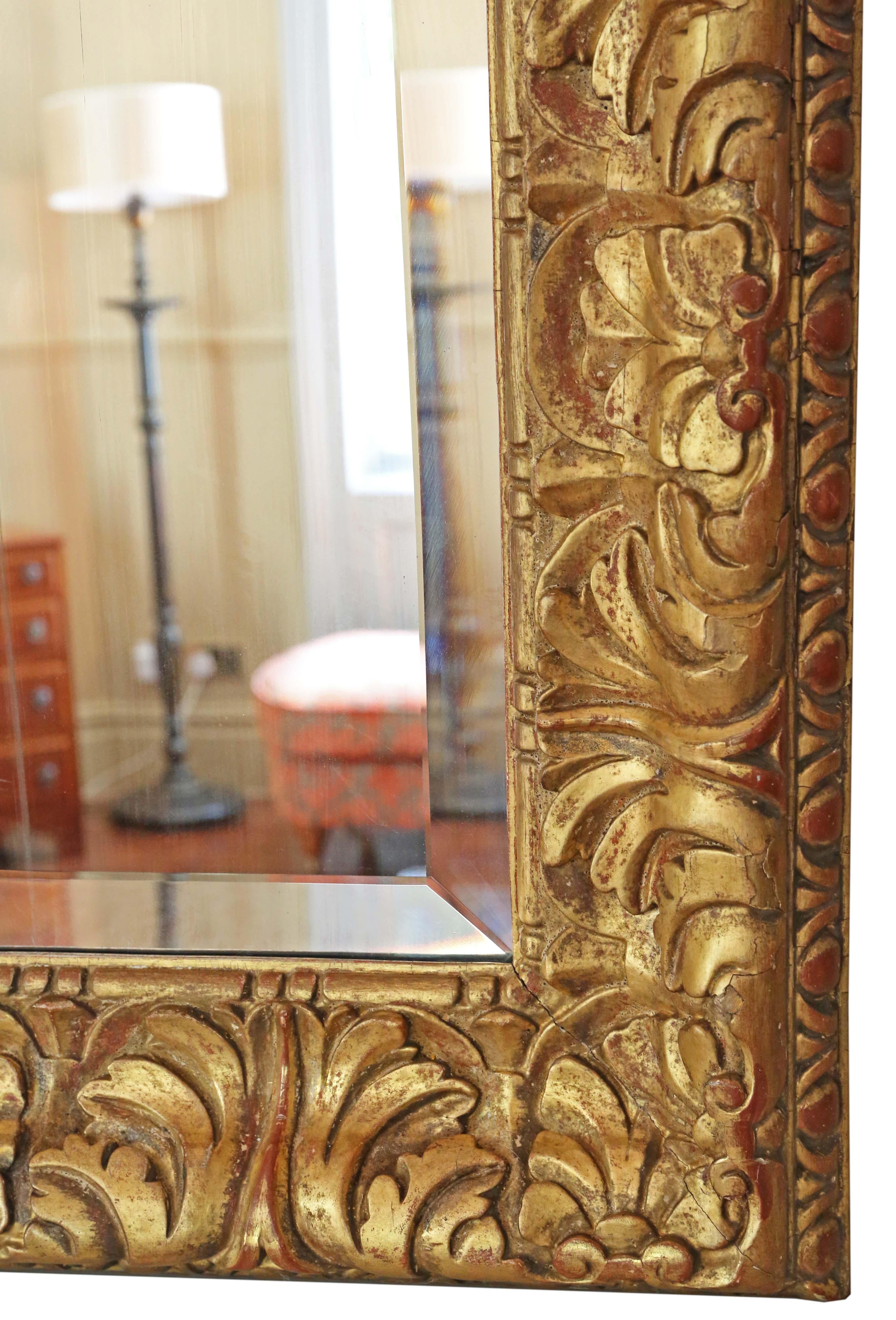 Antique fine quality large gilt 19th Century overmantle or wall mirror For Sale 2