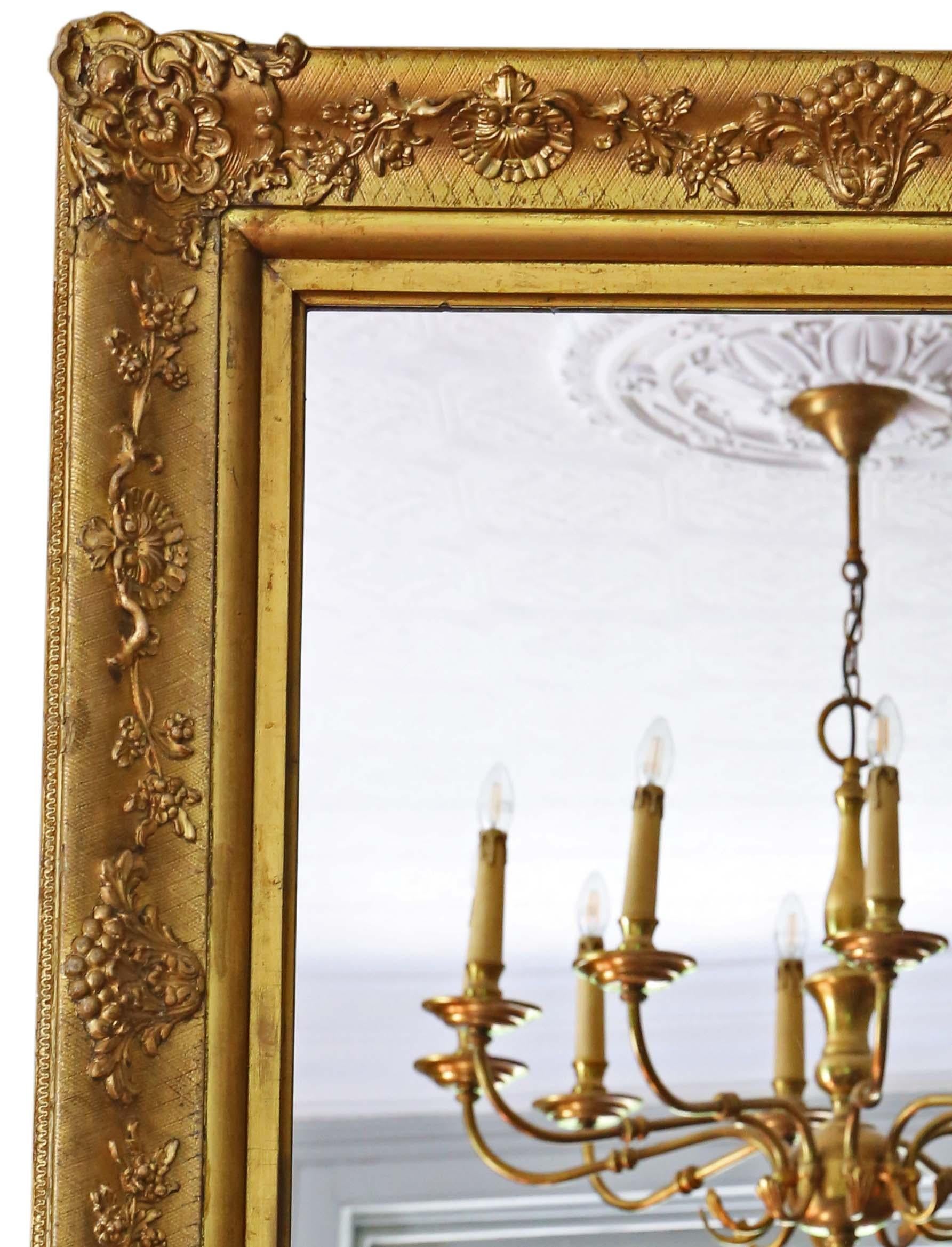  Antique fine quality large gilt overmantle wall mirror 19th Century In Good Condition For Sale In Wisbech, Cambridgeshire