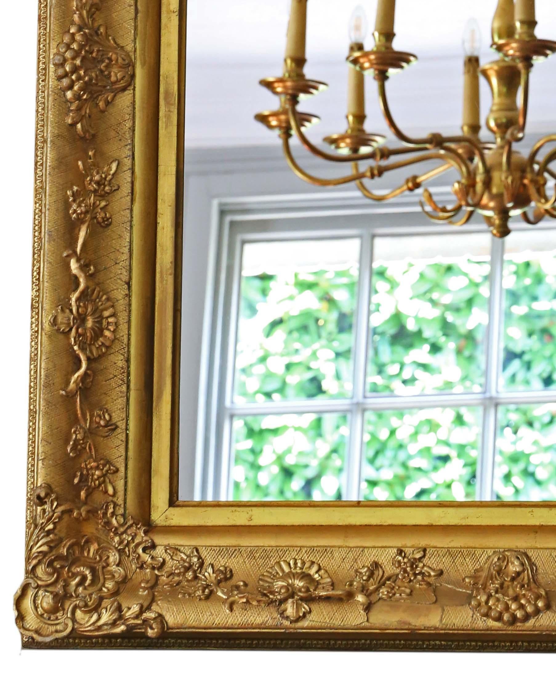  Antique grand miroir mural doré de qualité supérieure 19ème siècle en vente 1