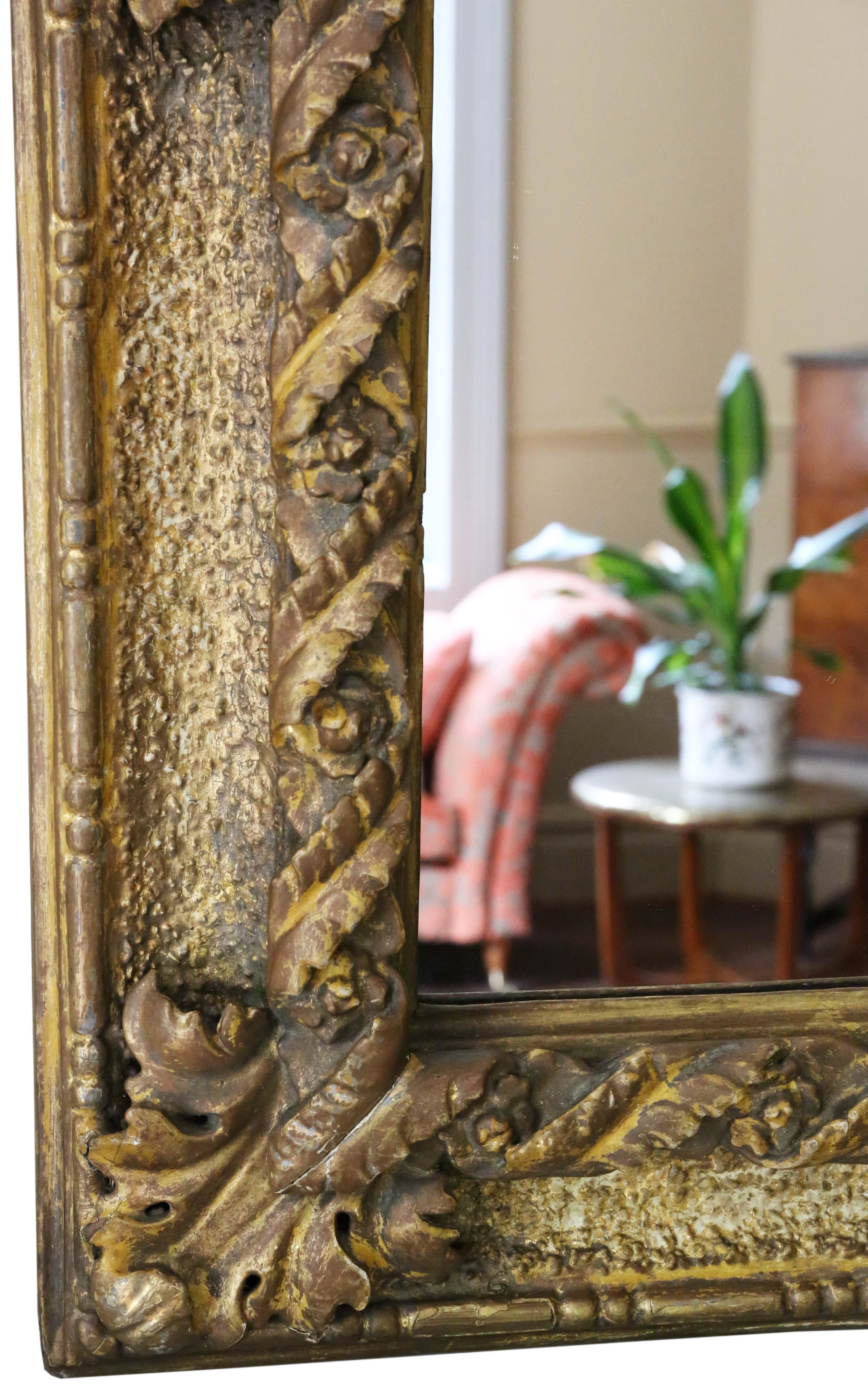  Antique fine quality large giltwood 19th Century overmantle or wall mirror For Sale 2