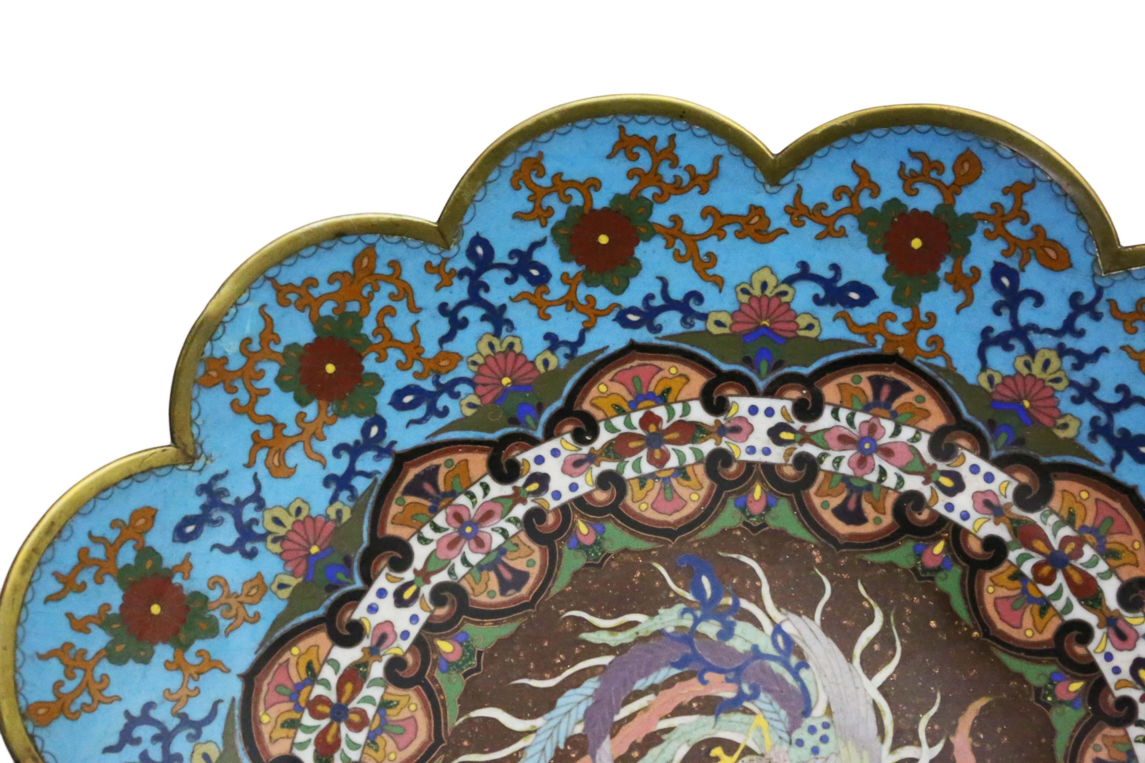Ceramic Antique Fine Quality Large Meiji Oriental Japanese Cloisonne Charger Plate