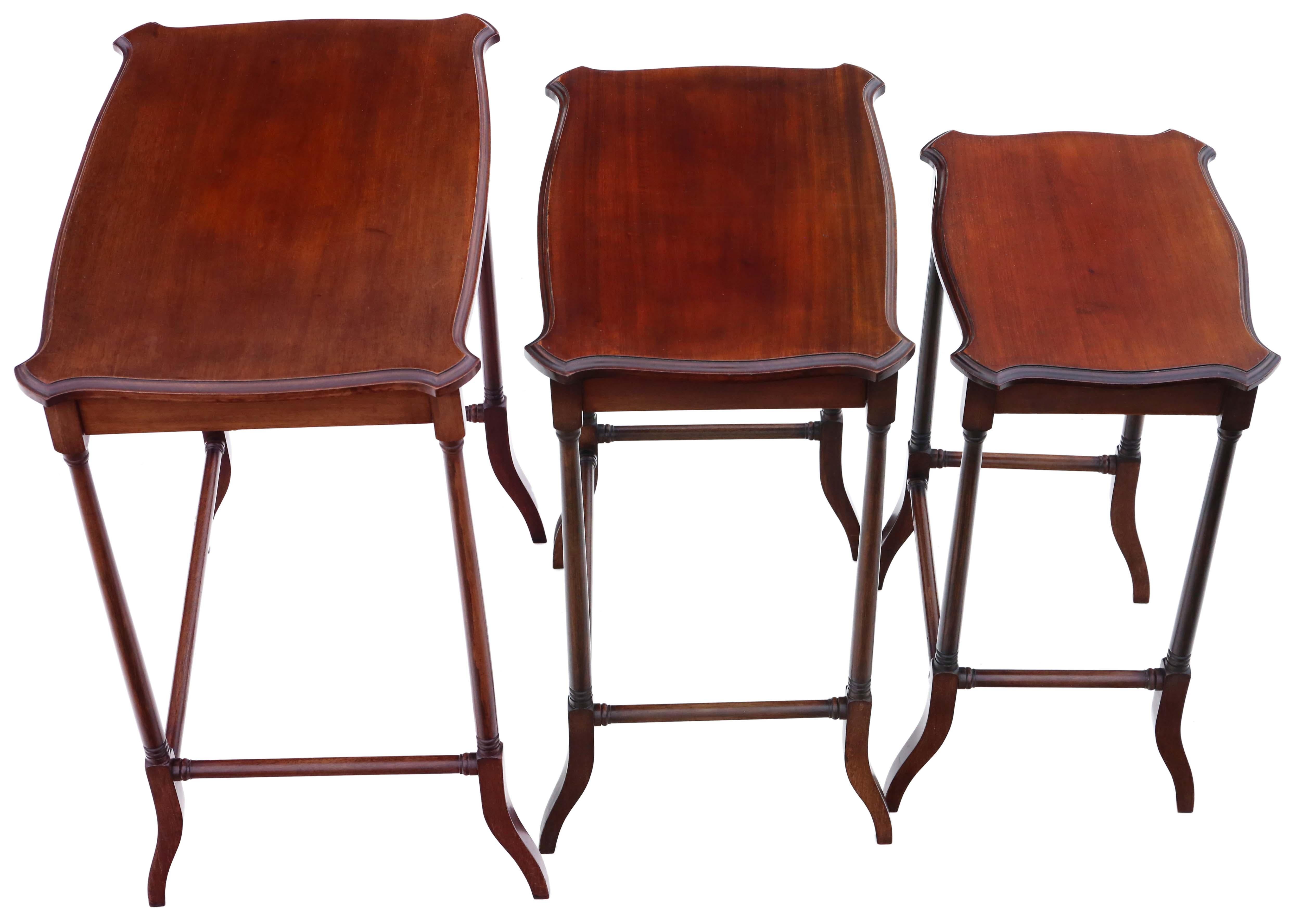 Early 20th Century Antique fine quality mahogany nest of 3 Edwardian tables C1910 For Sale