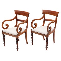 Antique Fine Quality Pair of 19th Century Mahogany Elbow Carver Dining Chairs